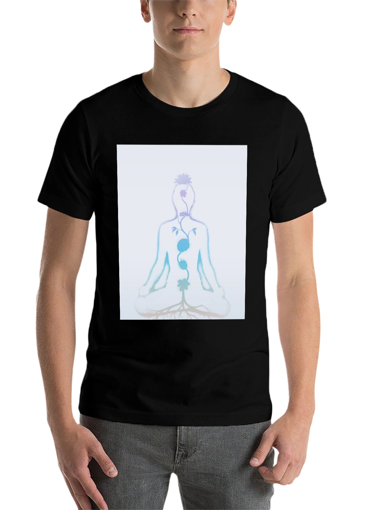 Chakra Meditation Tee - Spiritual Black T-Shirt - 7
