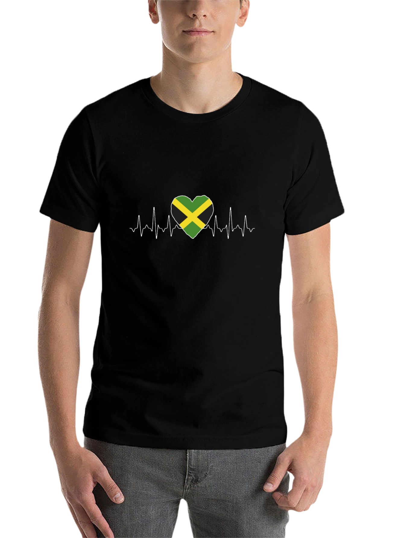 Black Jamaica Flag Heartbeat T-Shirt view 7
