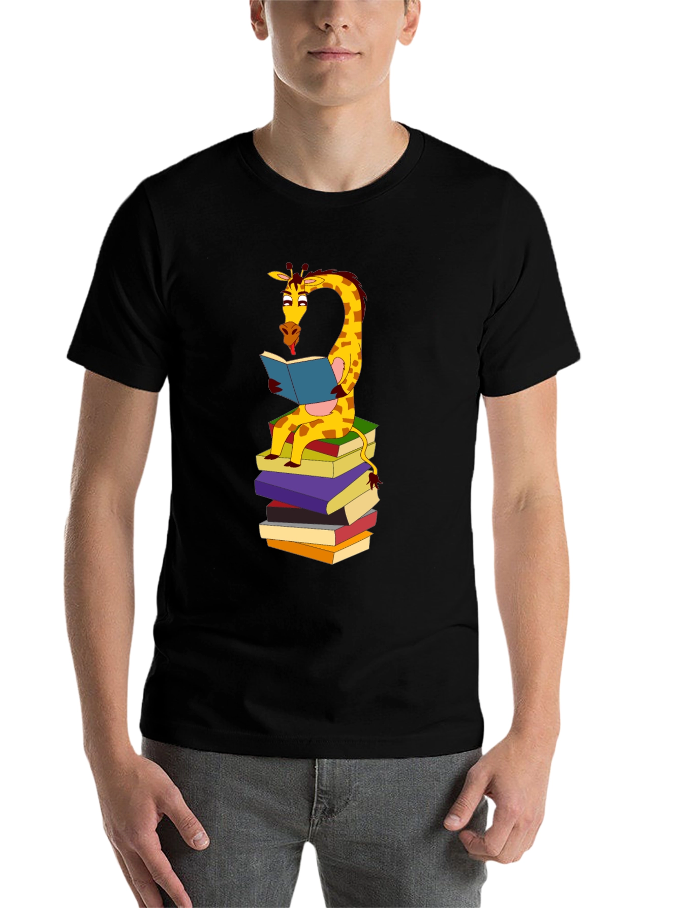 Black Reading Giraffe Graphic Tee - Black Cotton Blend view 7