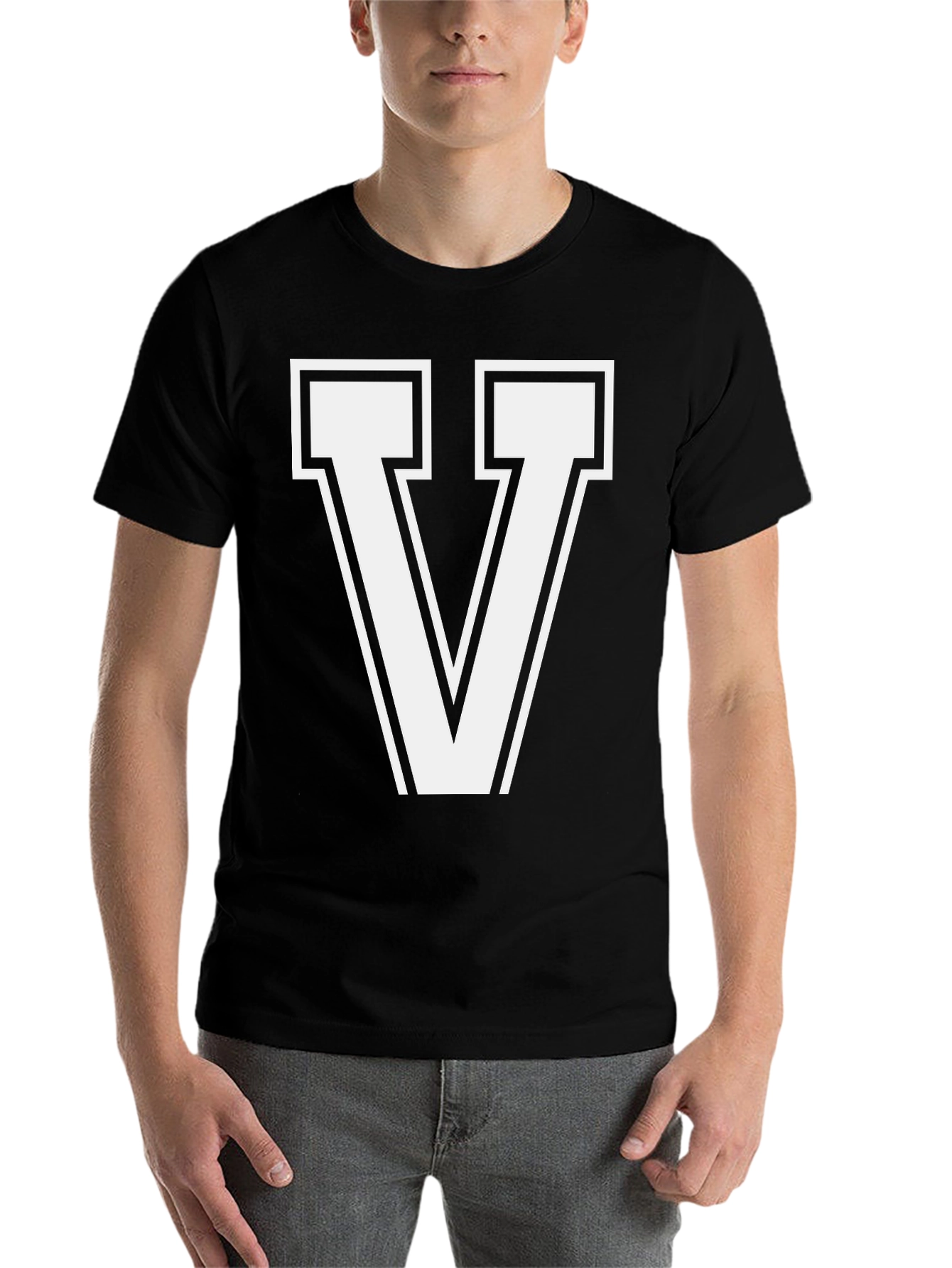 Black Bold Letter "V" Graphic T-Shirt - Casual Style view 7