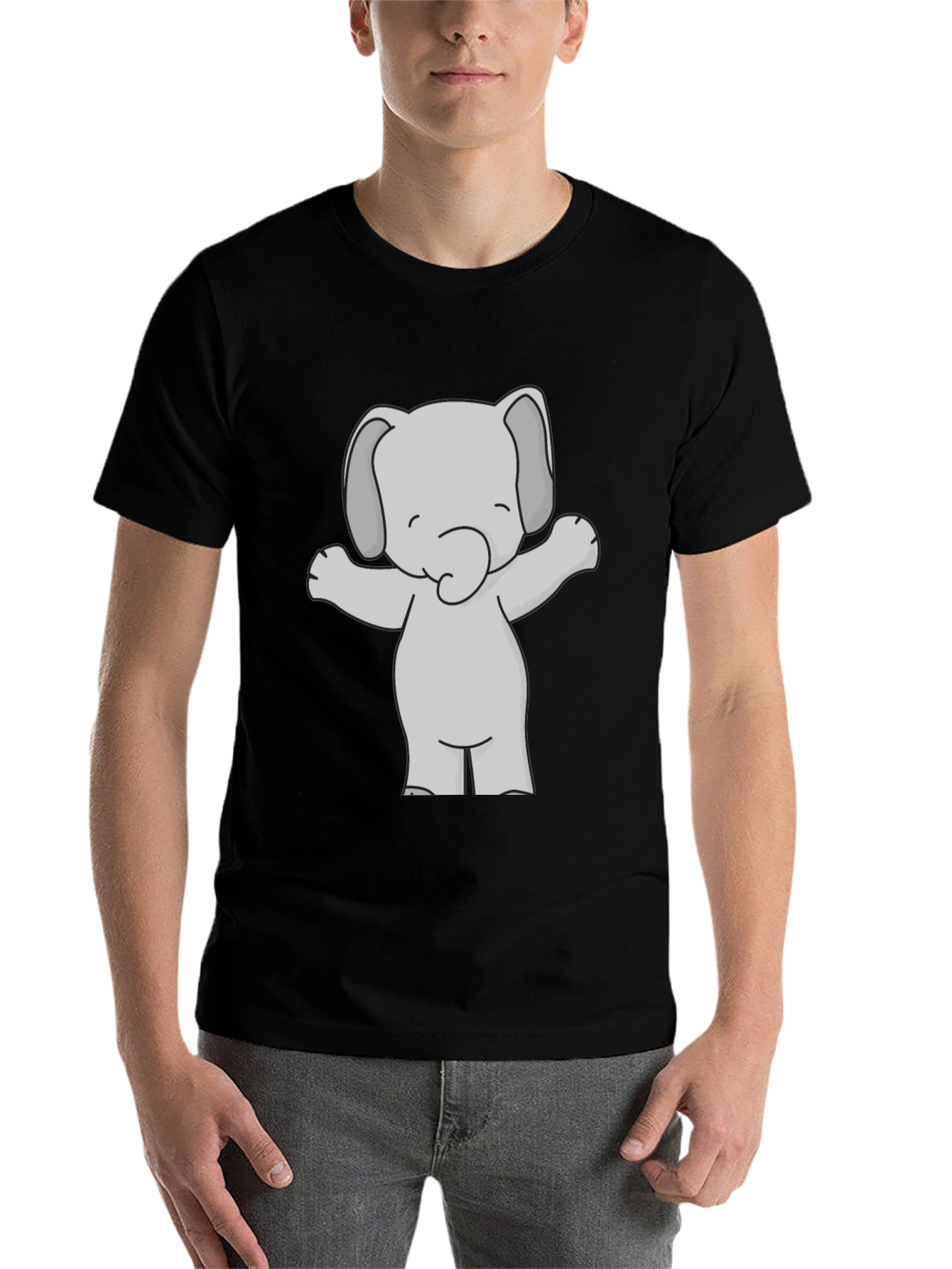 Black Cute Elephant Graphic Tee - Black Unisex T-Shirt view 7