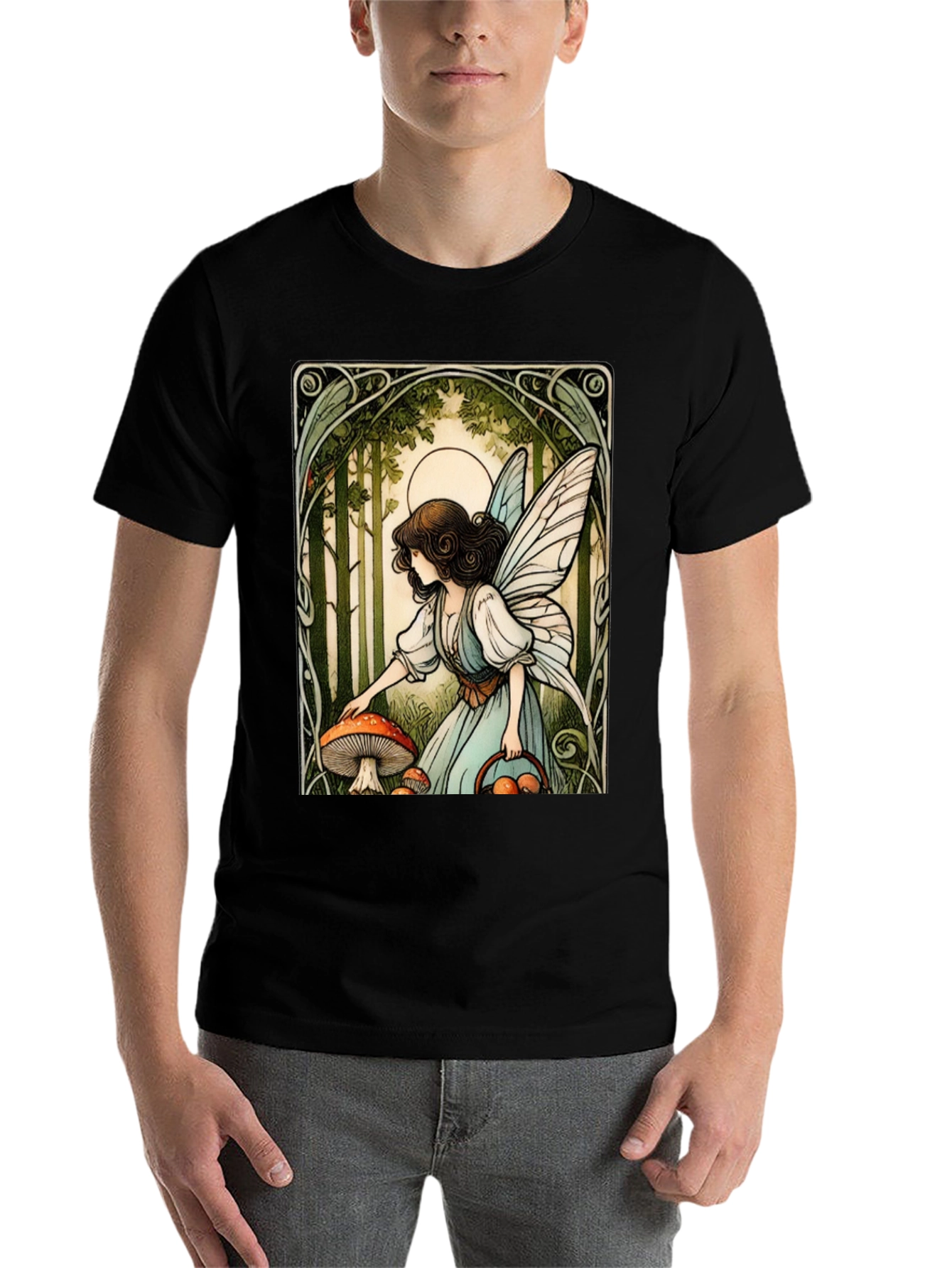 Black Fairycore Mushroom Forager T-Shirt view 7