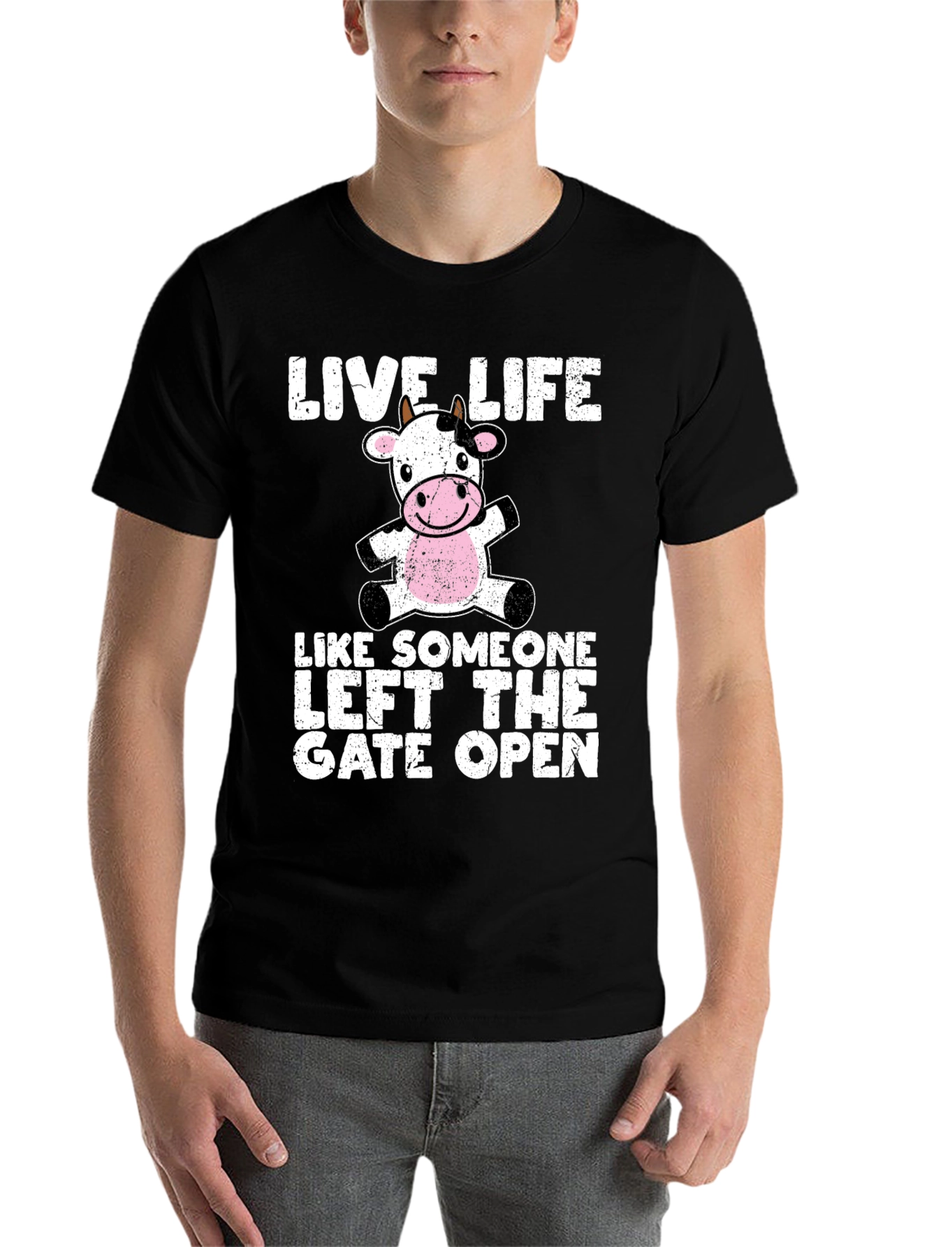 Black Live Life Cow Graphic T-Shirt view 7