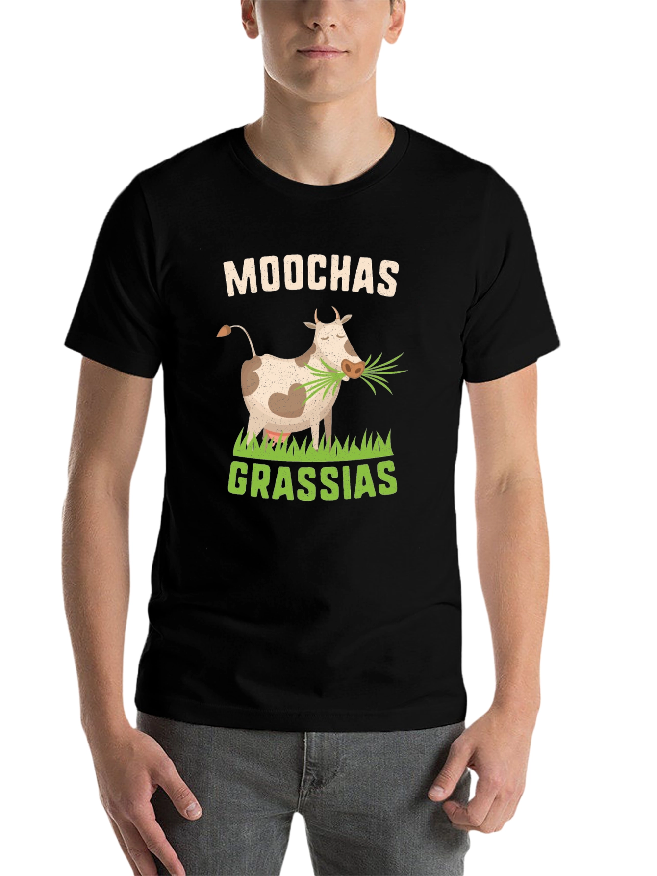 Black Moochas Grassias Cow Graphic T-Shirt view 7