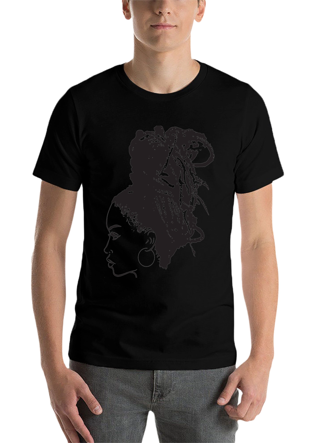 Black Silhouette Dreadlocks T-Shirt - Stylish Black Tee view 7