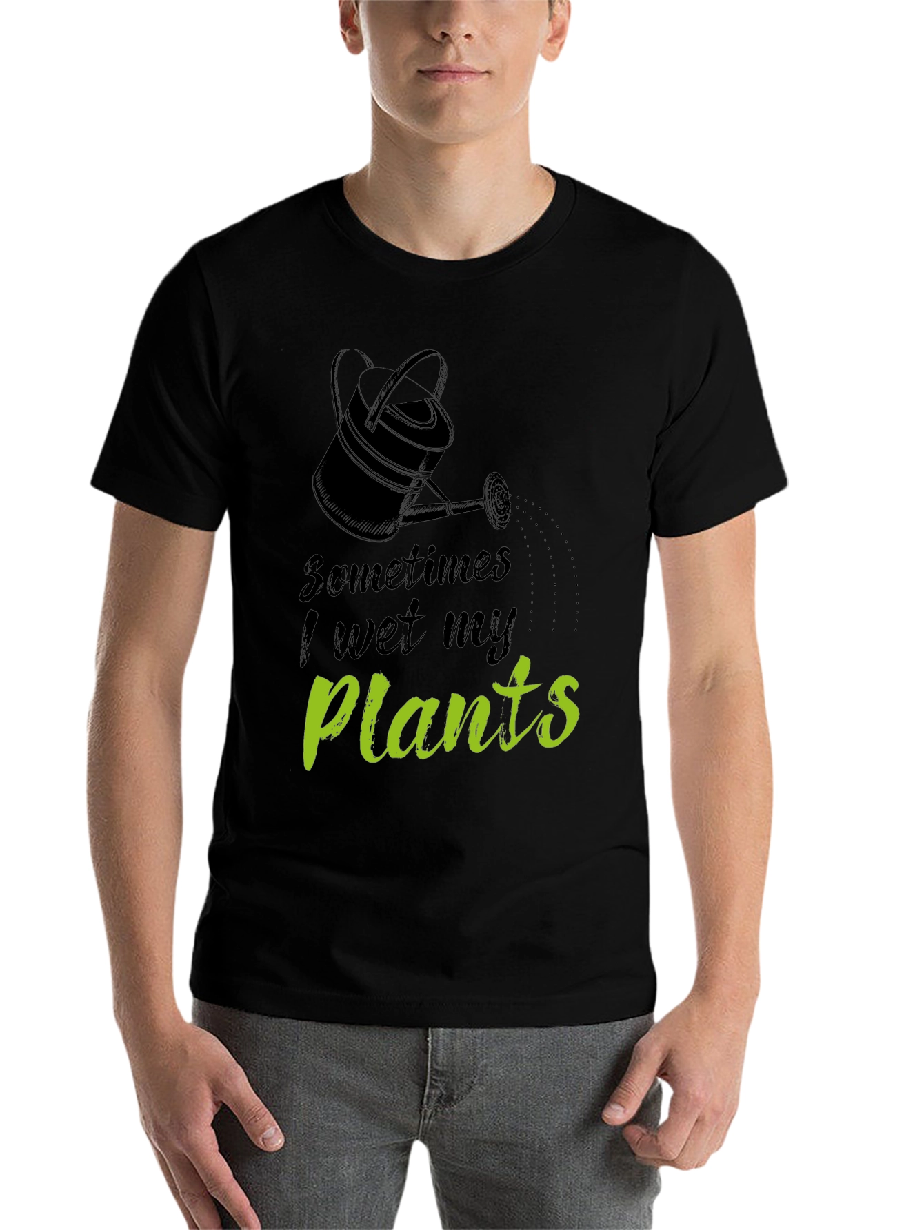 Black Funny "I Wet My Plants" Black Graphic T-Shirt view 7