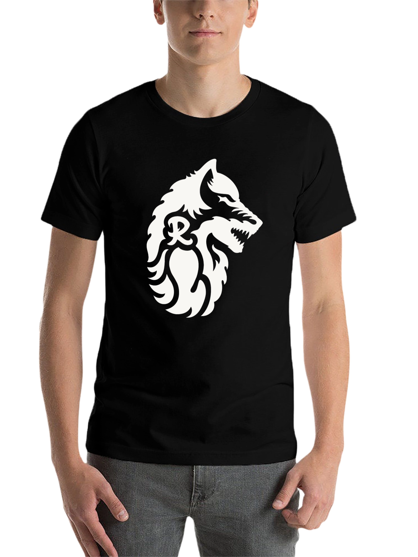 Black Black T-Shirt with Wolf Graphic view 7