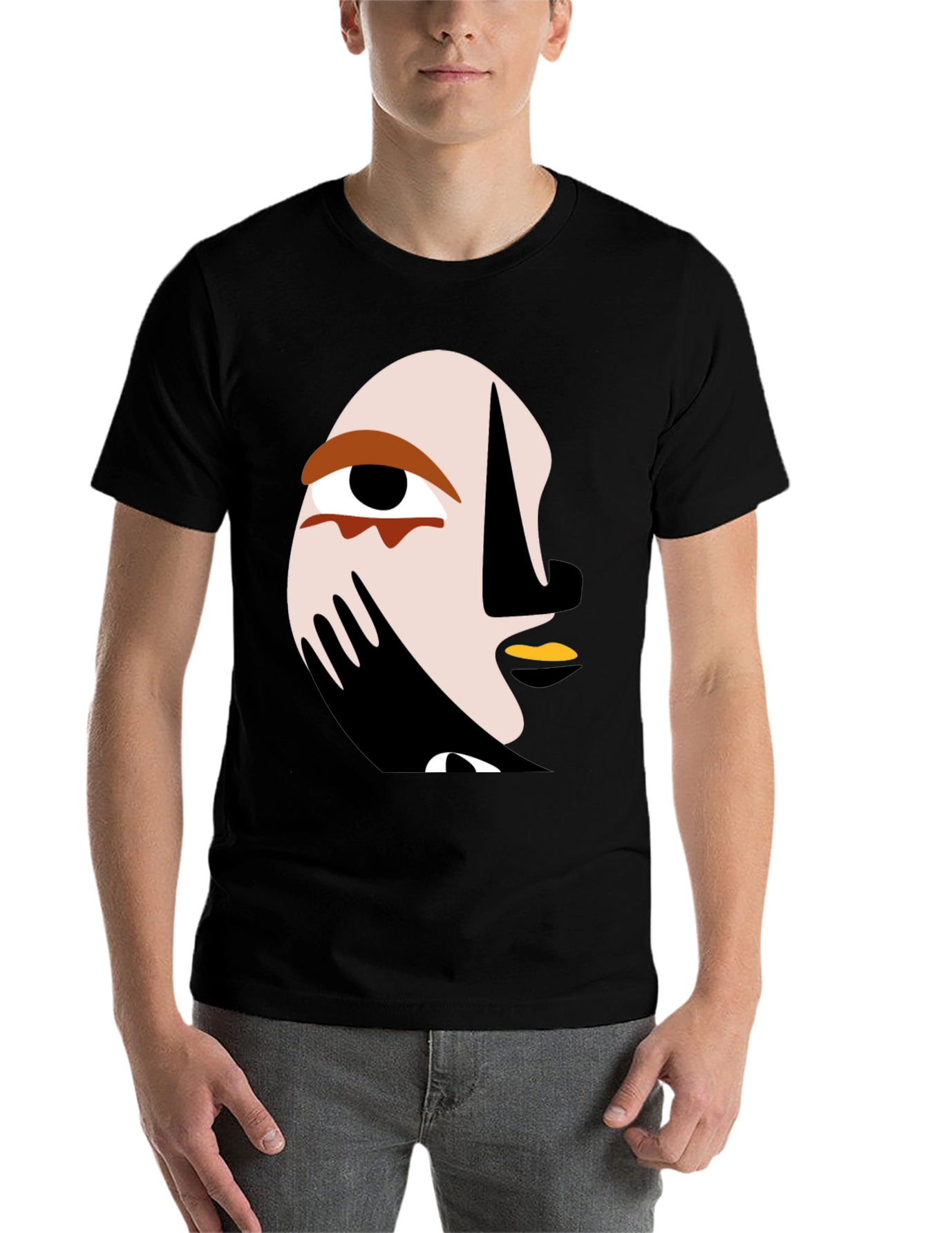 Black Abstract Face Graphic Tee - Modern Art T-Shirt view 7