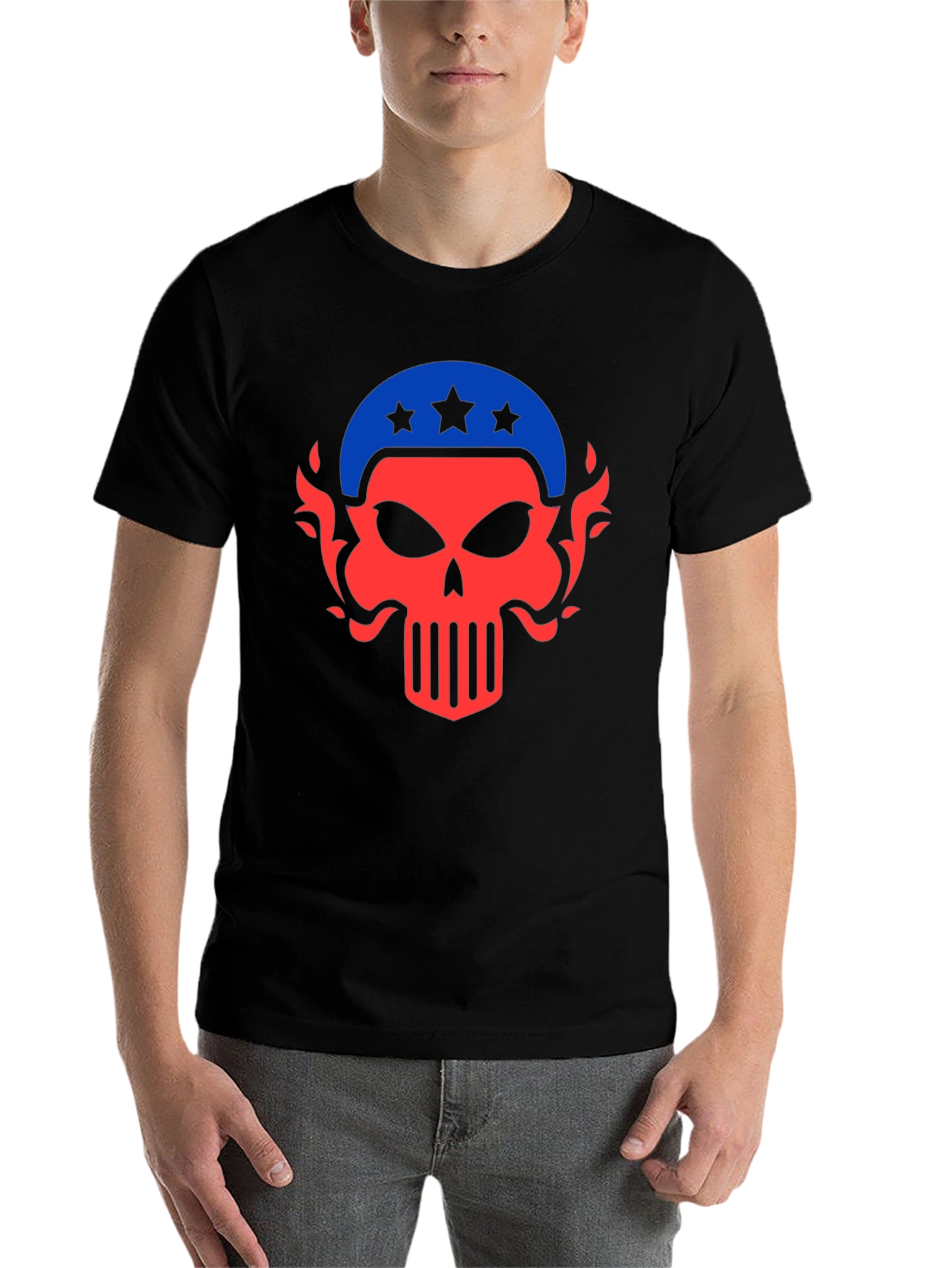 Black Patriotic Skull Graphic Tee - Men's Black T-Shirt view 7