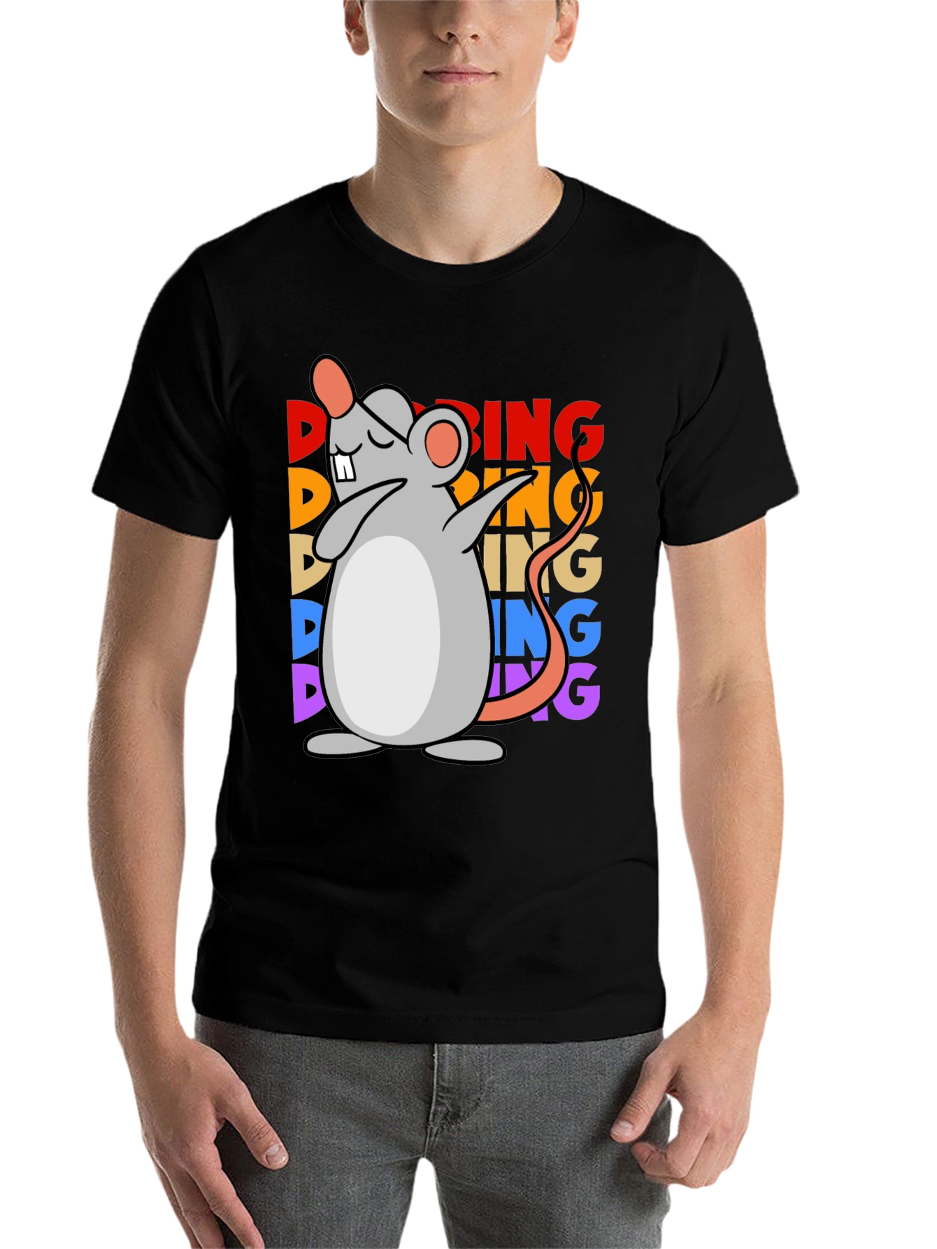 Black Dabbing Mouse Graphic Tee - Unisex Black T-Shirt view 7