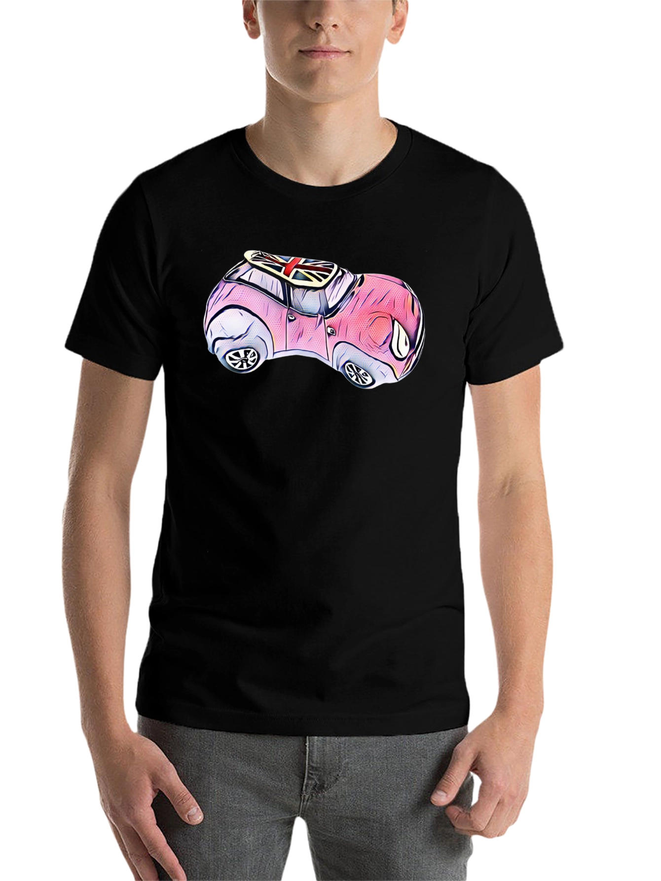Black Cartoon Car T-Shirt - British Flag Design view 7