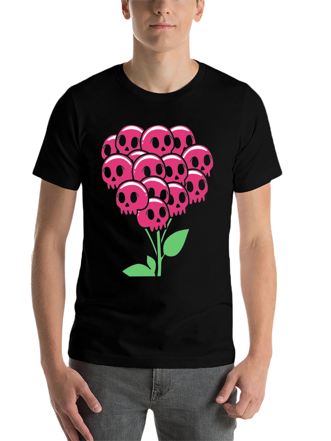 Black Skull Bouquet T-Shirt - Floral Goth Style view 7