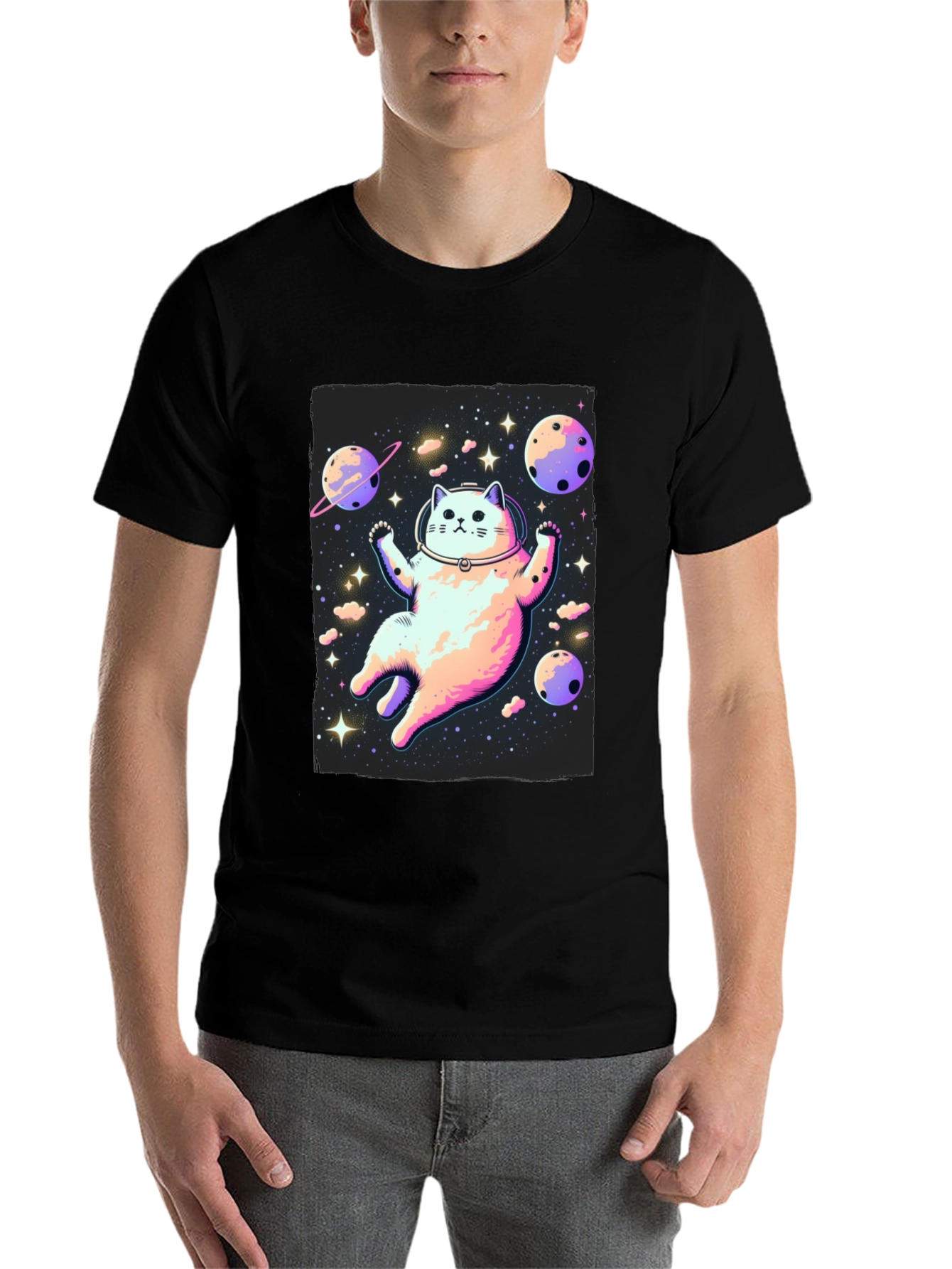Black Astronaut Cat T-Shirt - Space Adventure Tee view 7