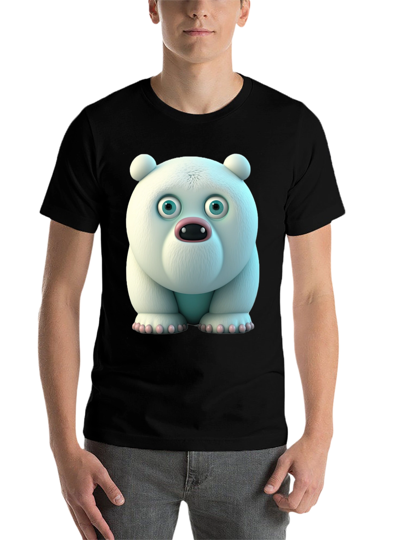 Black Cartoon Polar Bear Graphic Tee - Unique Animal Design view 7