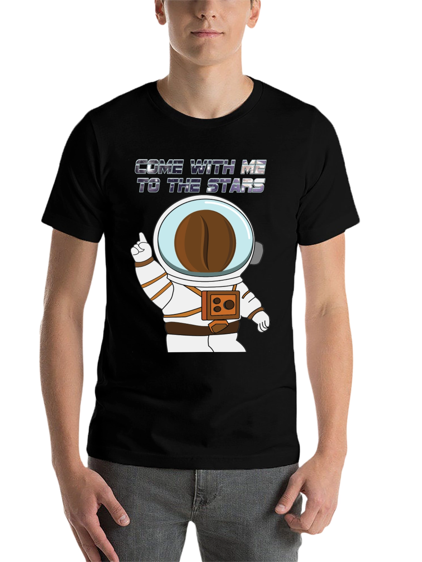 Black Astronaut Coffee Bean Black T-Shirt view 7