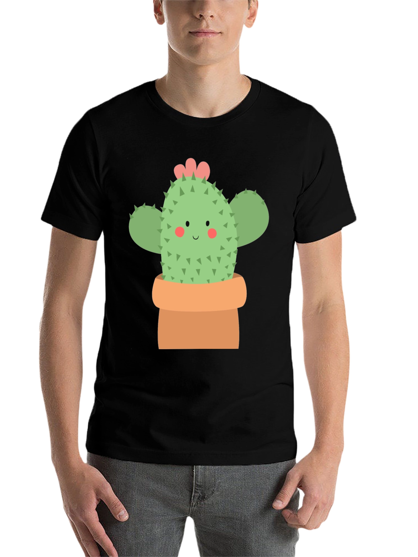 Black Cute Cactus Graphic Tee - Black Unisex T-Shirt view 7