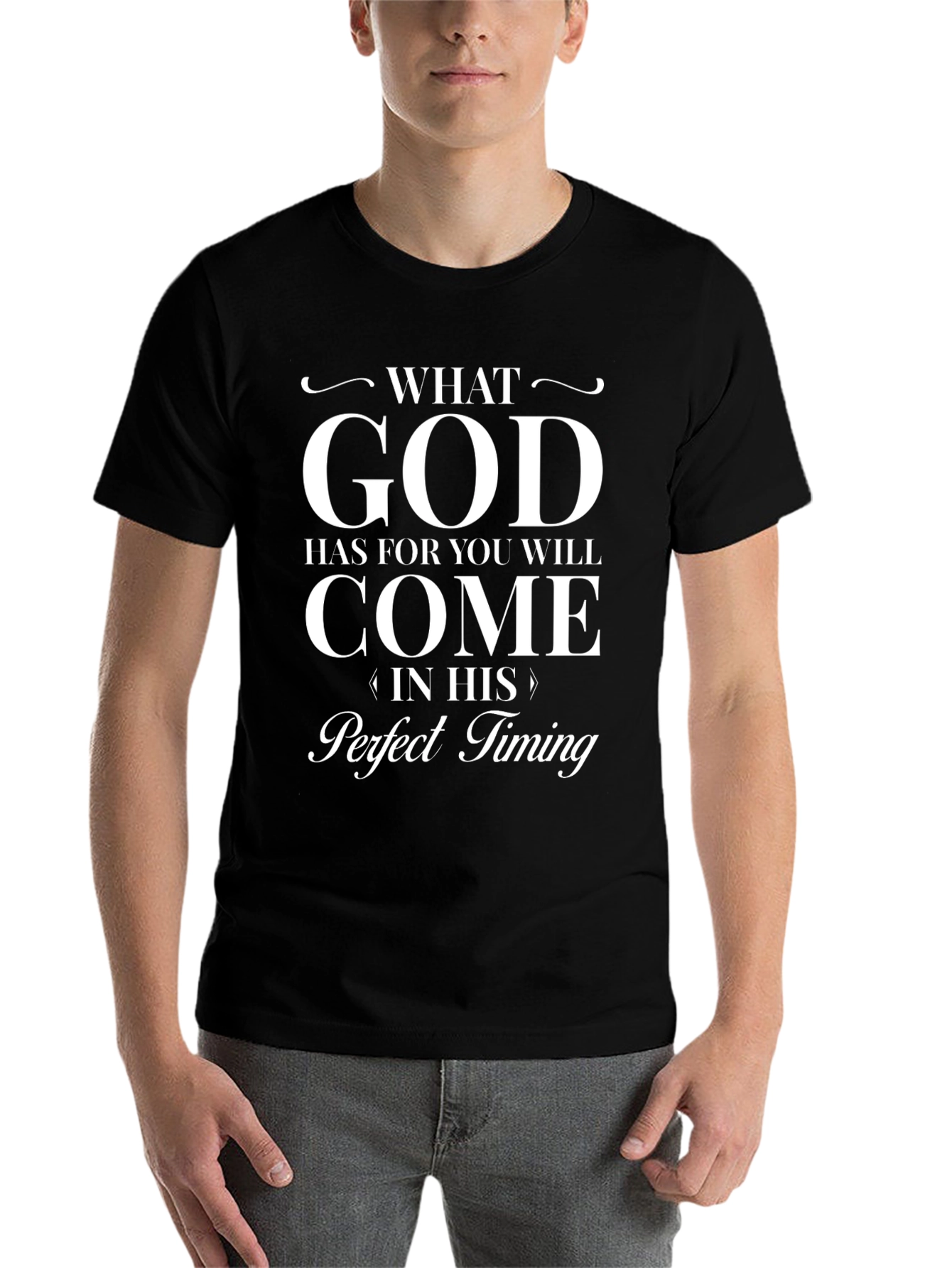 Black God's Timing T-Shirt - Religious Faith Black Tee view 7