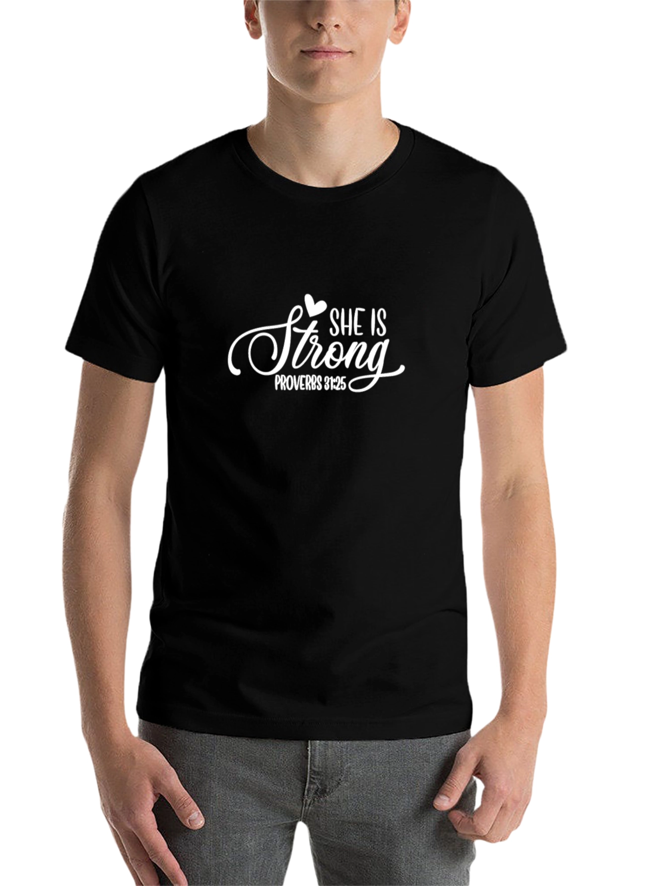 Black She is Strong T-Shirt, Proverbs 31:25, Christian Apparel view 7
