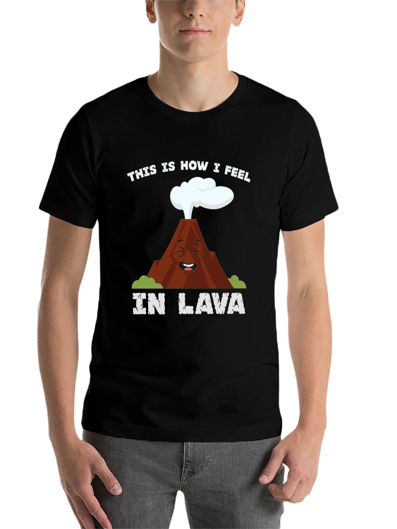 Black Funny Volcano "In Lava" Graphic T-Shirt view 7