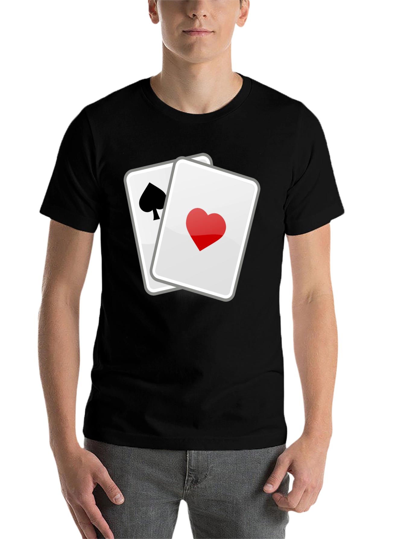 Black Lucky Hand T-Shirt - Spade & Heart Cards Graphic Tee view 7