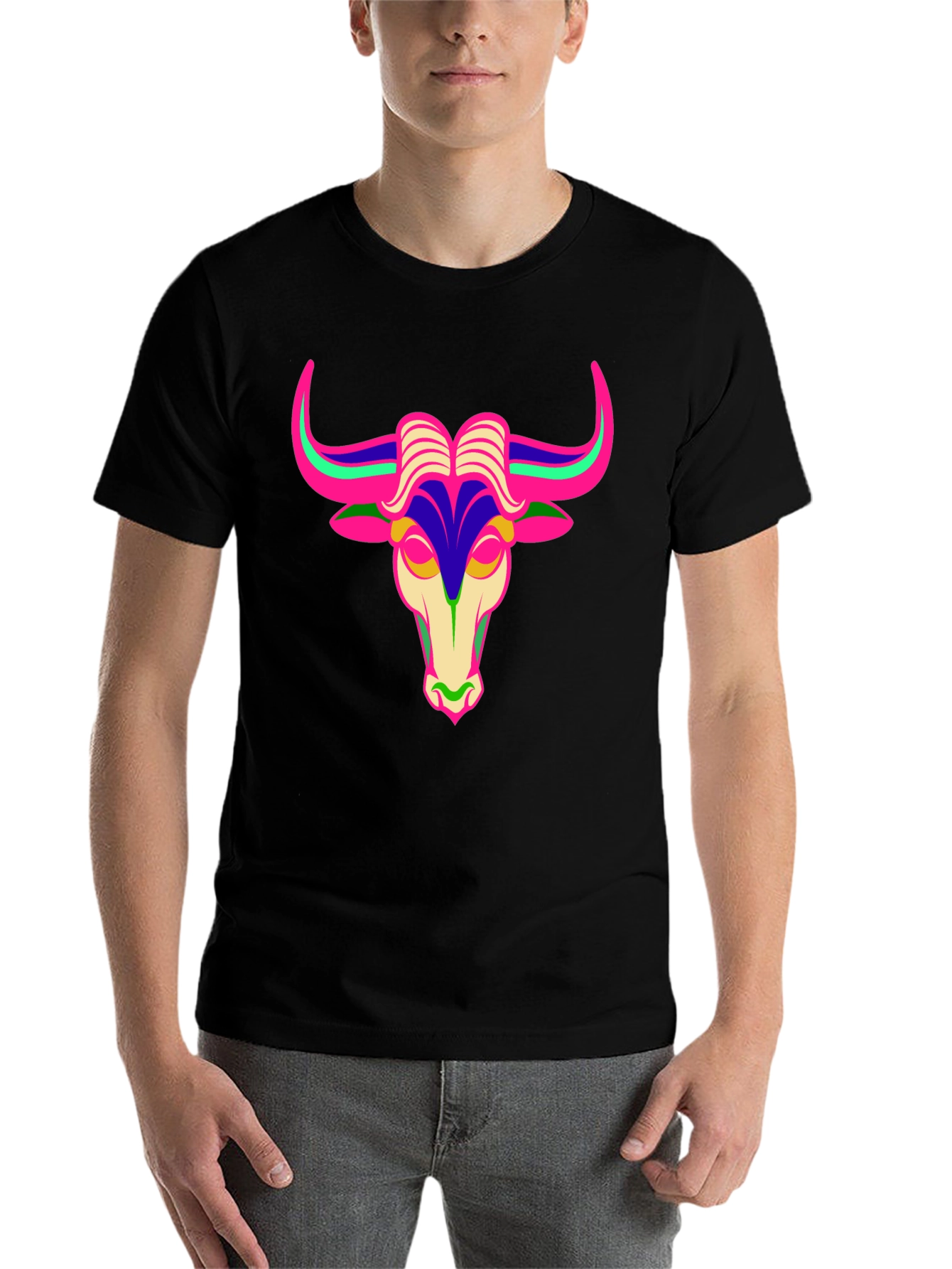 Black Bold Bull Graphic Tee - Black Cotton T-Shirt view 7