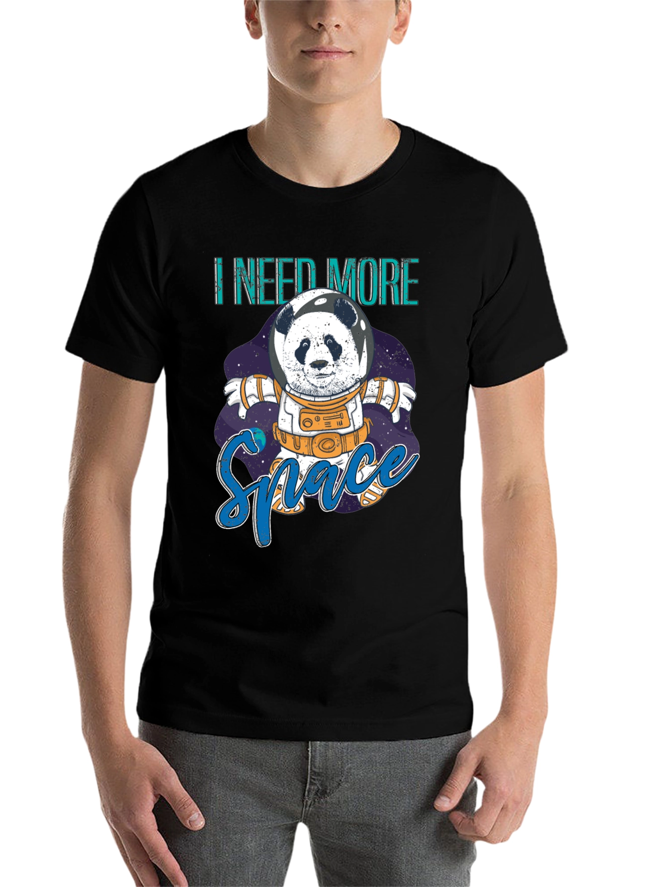 Black I Need More Space Panda Astronaut Graphic T-Shirt view 7