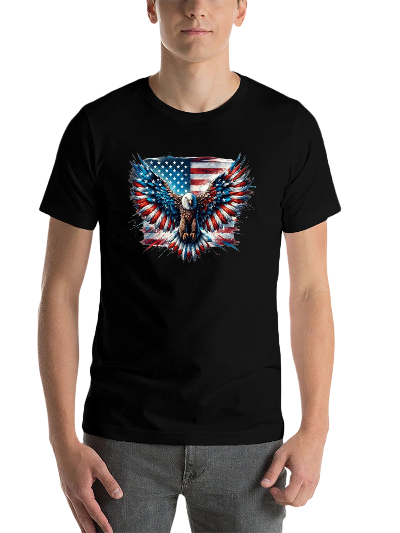 Black Patriotic Eagle American Flag Graphic Tee view 7