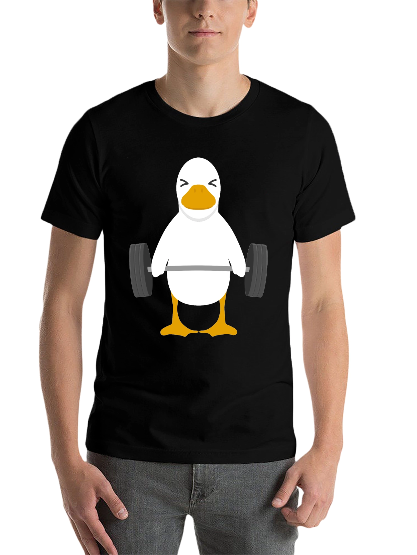 Black Funny Weightlifting Duck Graphic T-Shirt view 7