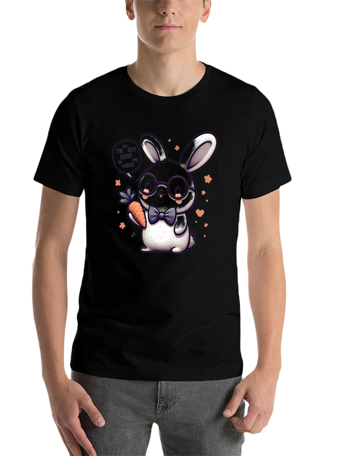 Black Cute Bunny Graphic Tee - Best Bunny in the World T-Shirt view 7