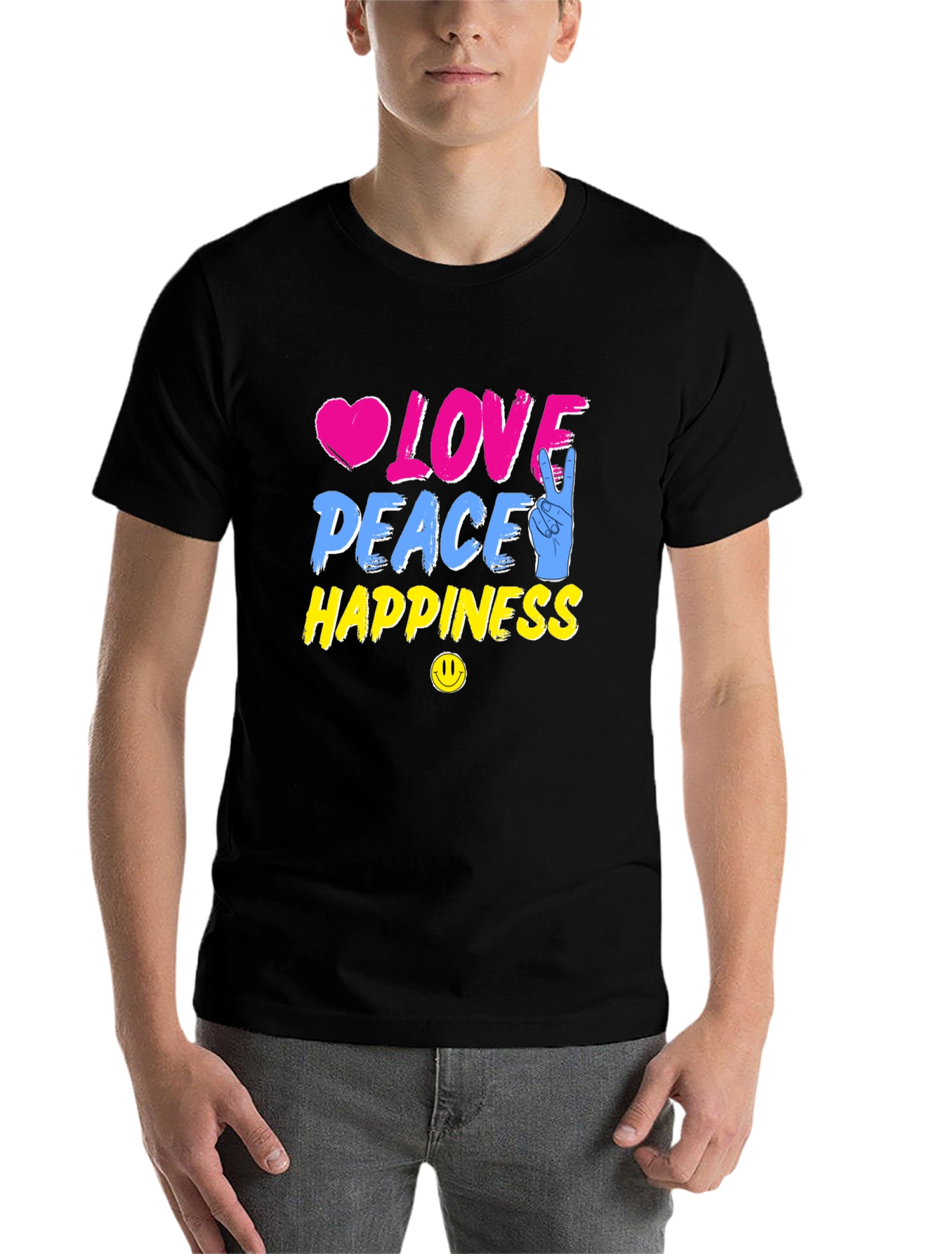 Black Love Peace Happiness Graphic T-Shirt view 7