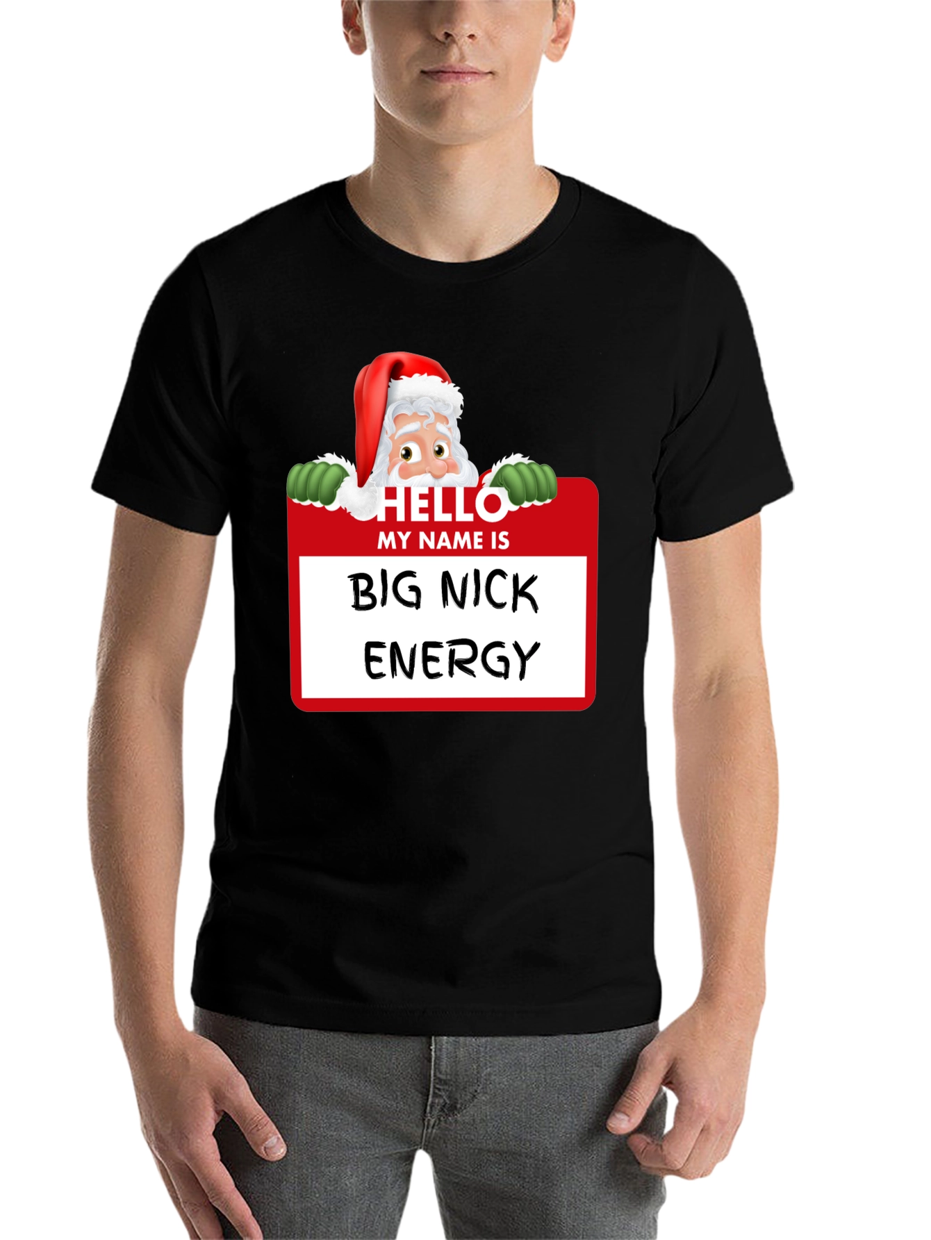 Black Big Nick Energy Santa Holiday T-Shirt view 7