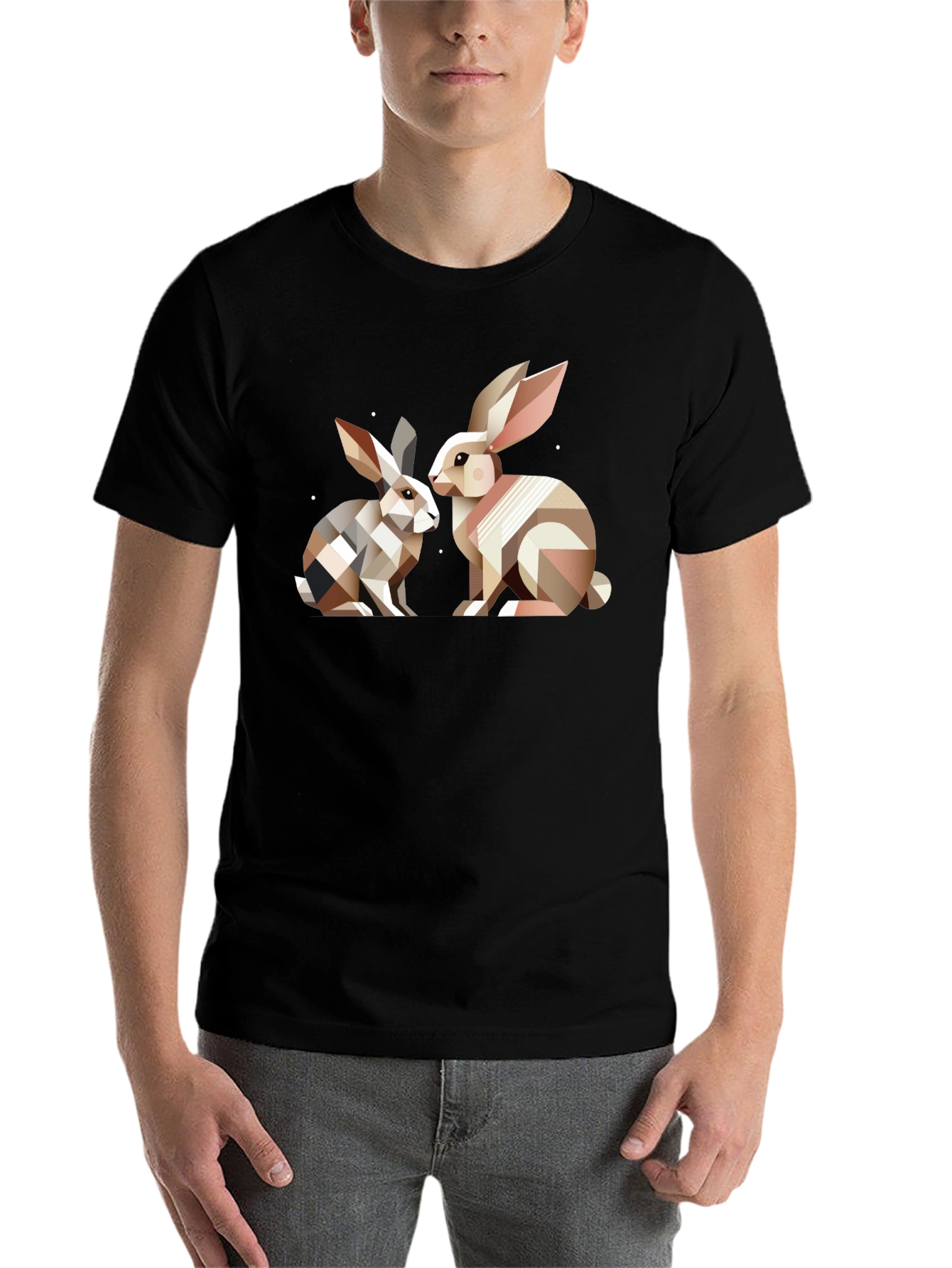 Black Geometric Rabbit T-Shirt - Abstract Bunny Design view 7
