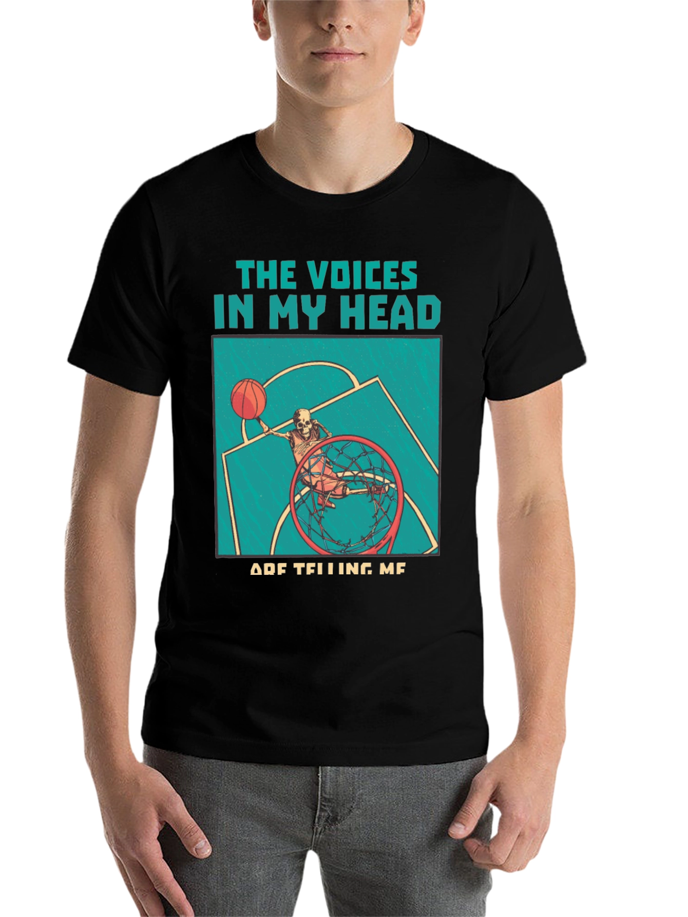 Black Voices in My Head Basketball Skeleton T-Shirt view 7