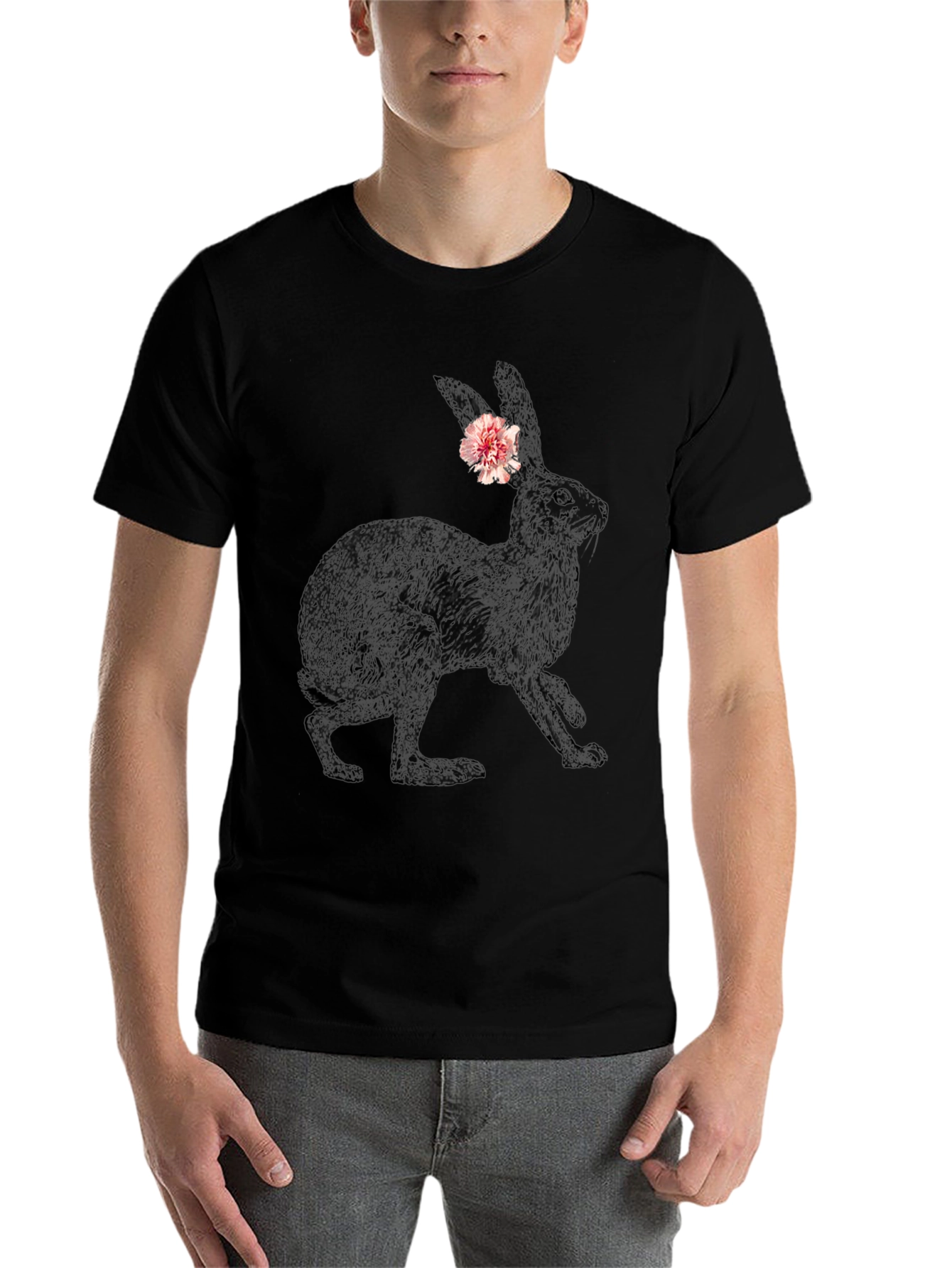 Bunny Graphic Tee - Black Casual Cotton T-Shirt - 7
