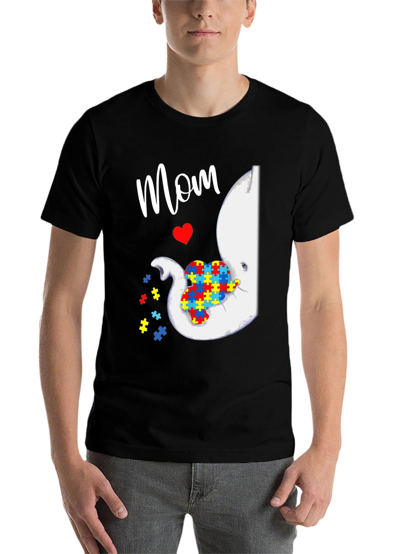 Black Autism Awareness Elephant Mom T-Shirt view 7