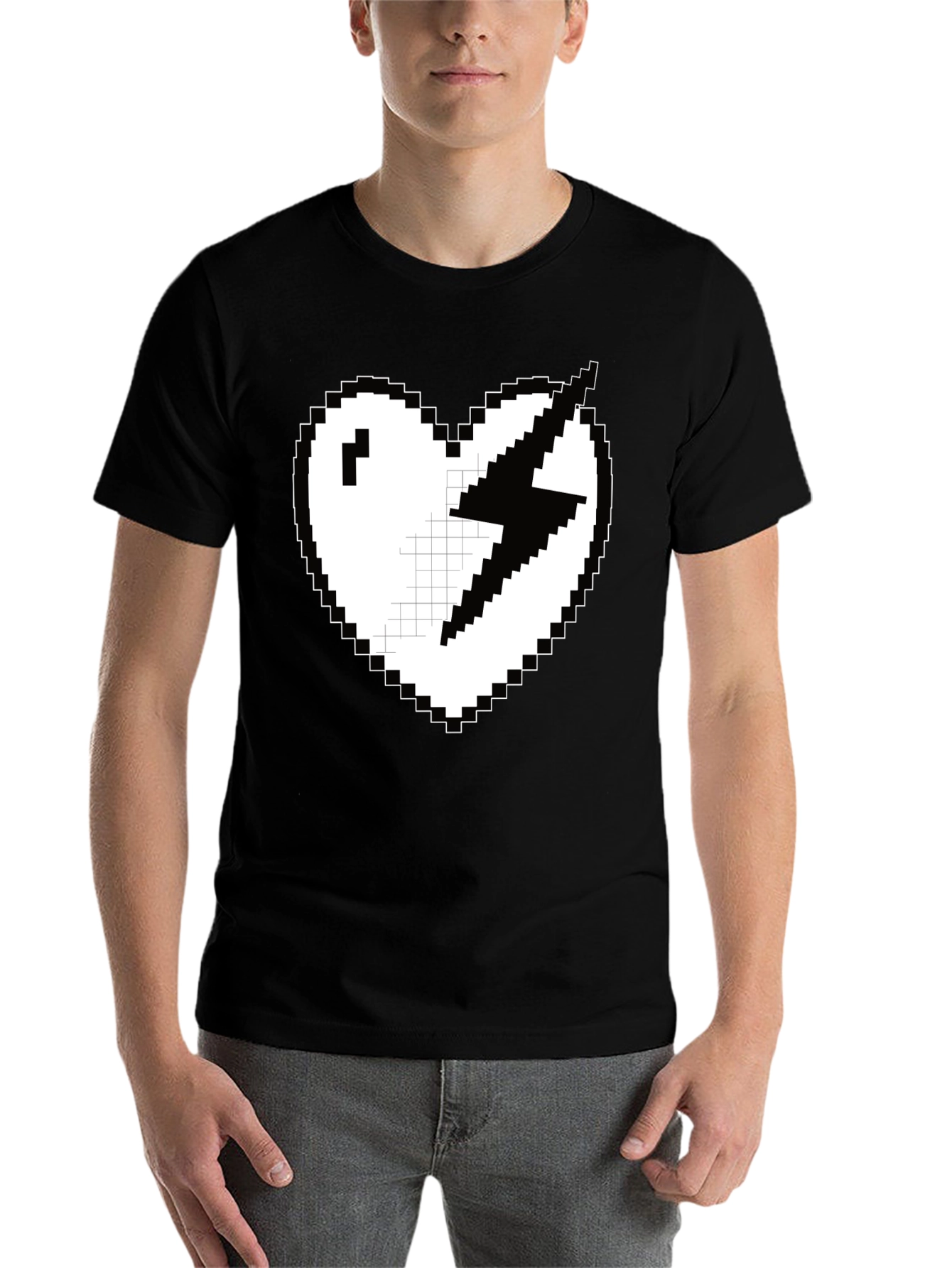 Black Pixel Heart Lightning Bolt Graphic Tee - Black view 7
