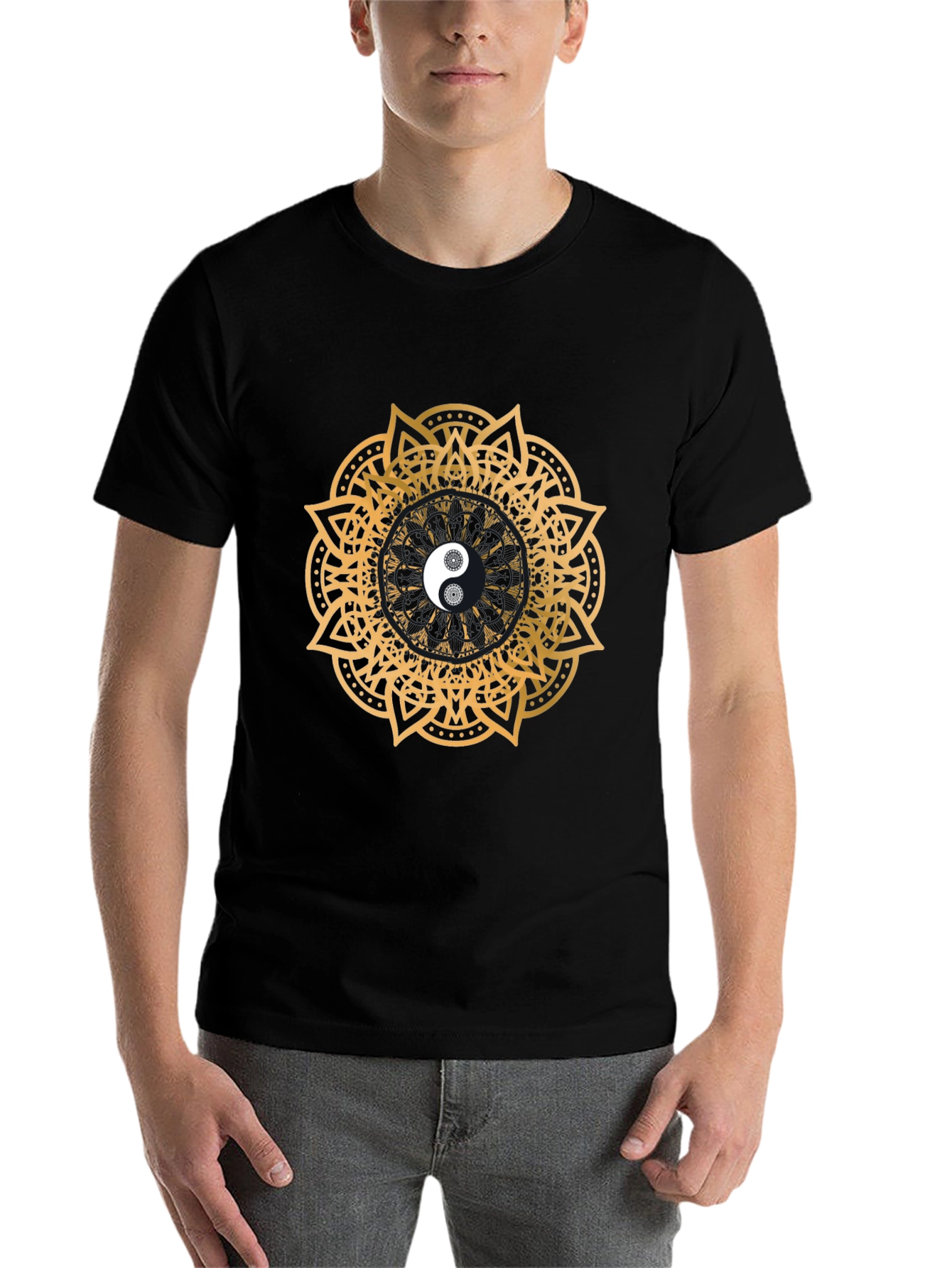 Black Yin Yang Mandala Graphic Black T-Shirt view 7