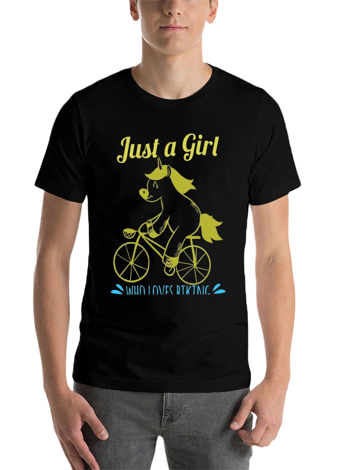 Black Just A Girl Who Loves Biking Unicorn T-Shirt view 7