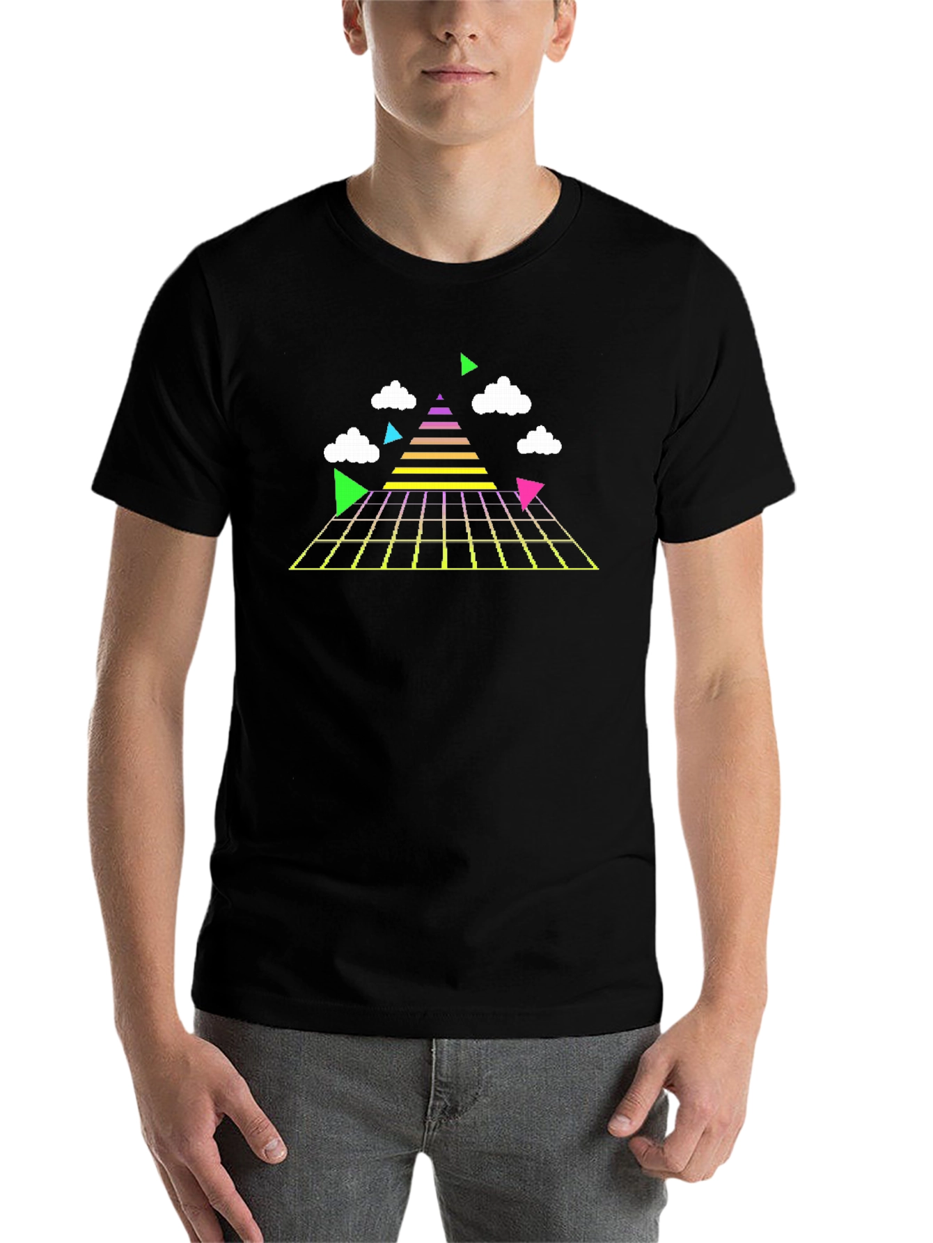 Black Retro 80s Grid Pyramid T-Shirt view 7