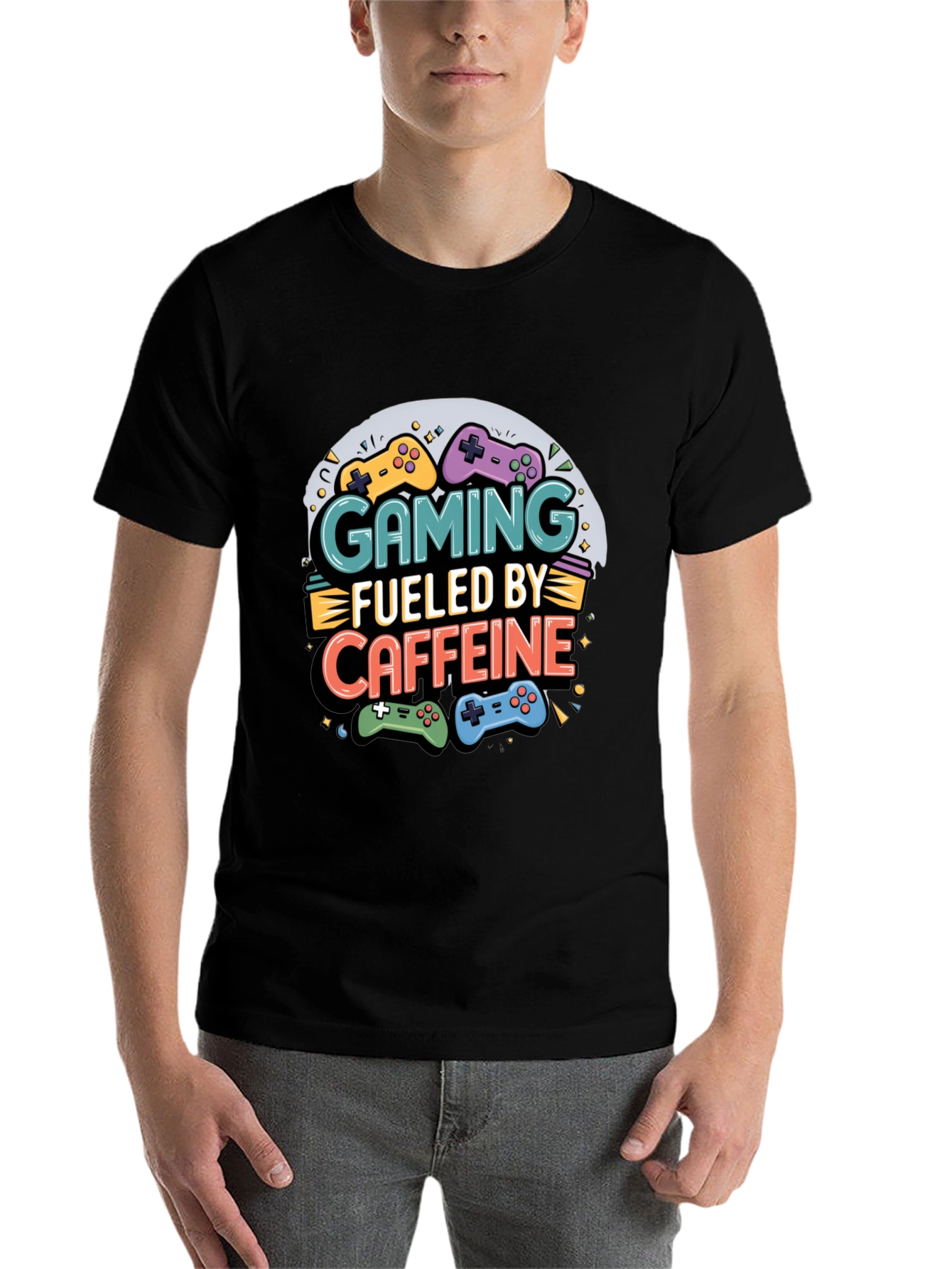 Black Gaming Fueled by Caffeine Graphic T-Shirt view 7