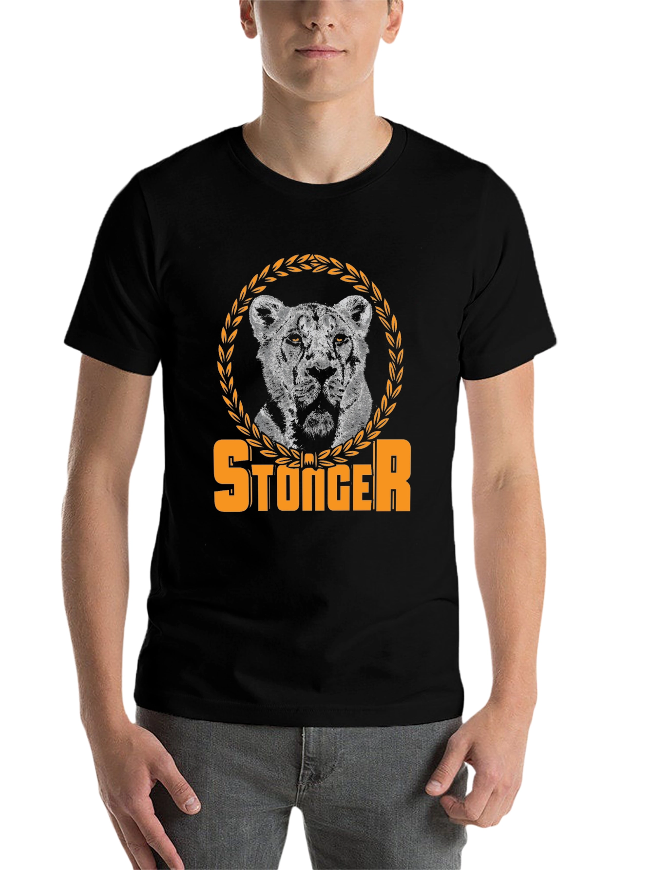 Black Stonger Lion Graphic Tee - Black view 7