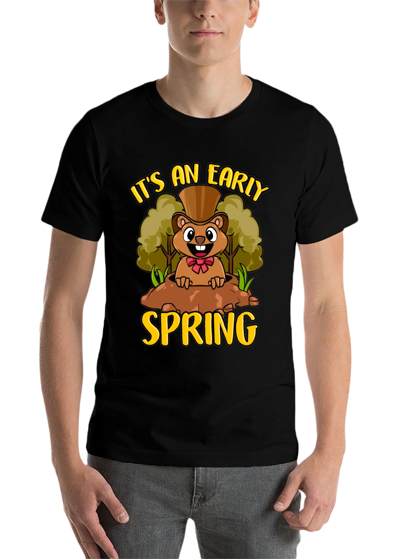 Black Early Spring Groundhog T-Shirt view 7