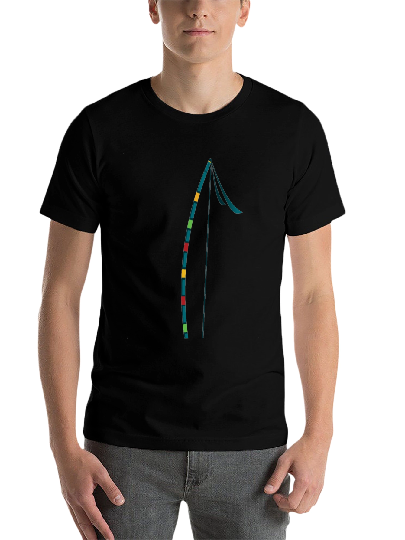 Black Men's Black T-Shirt with Fishing Rod Graphic view 7