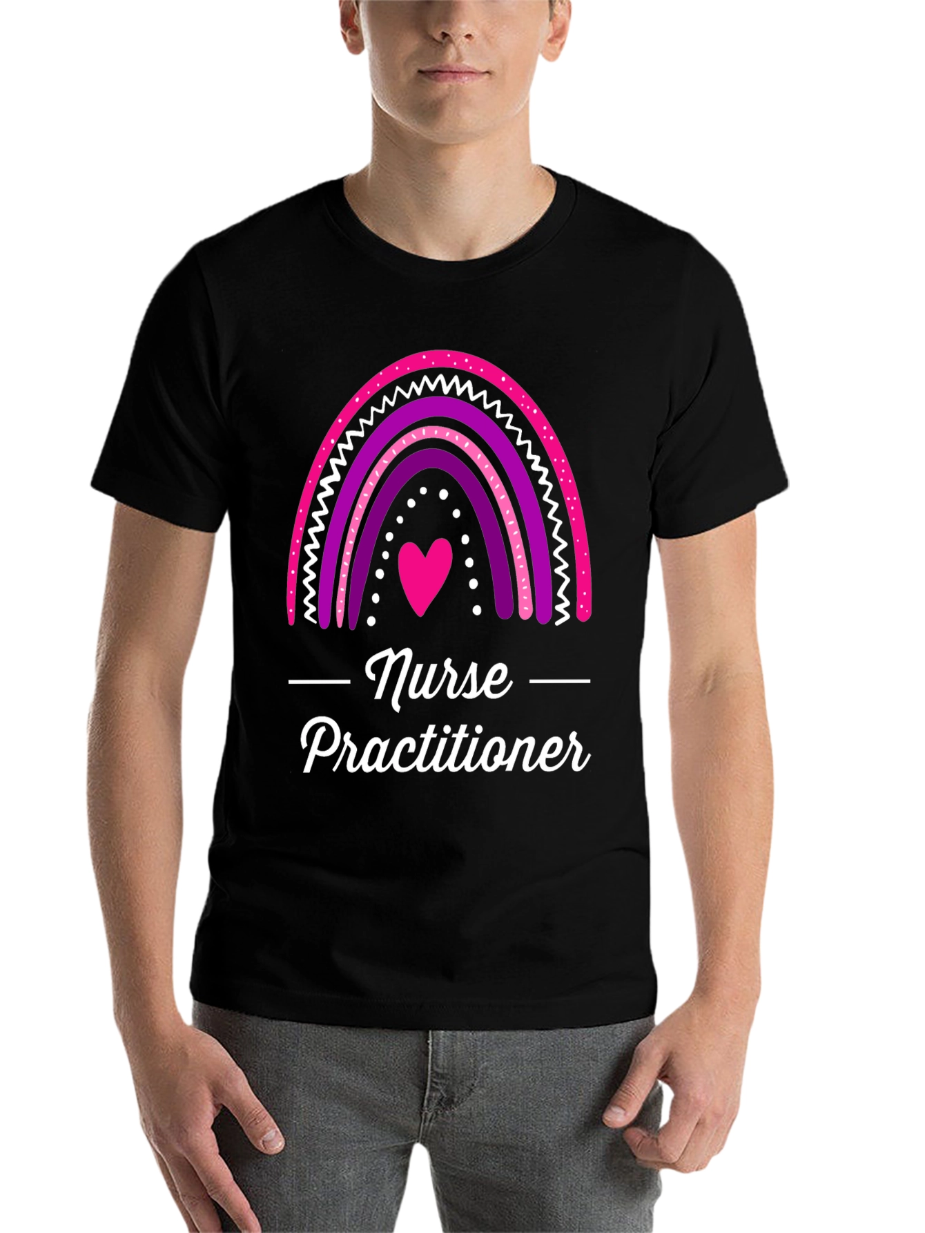 Black Nurse Practitioner Rainbow Heart T-Shirt view 7