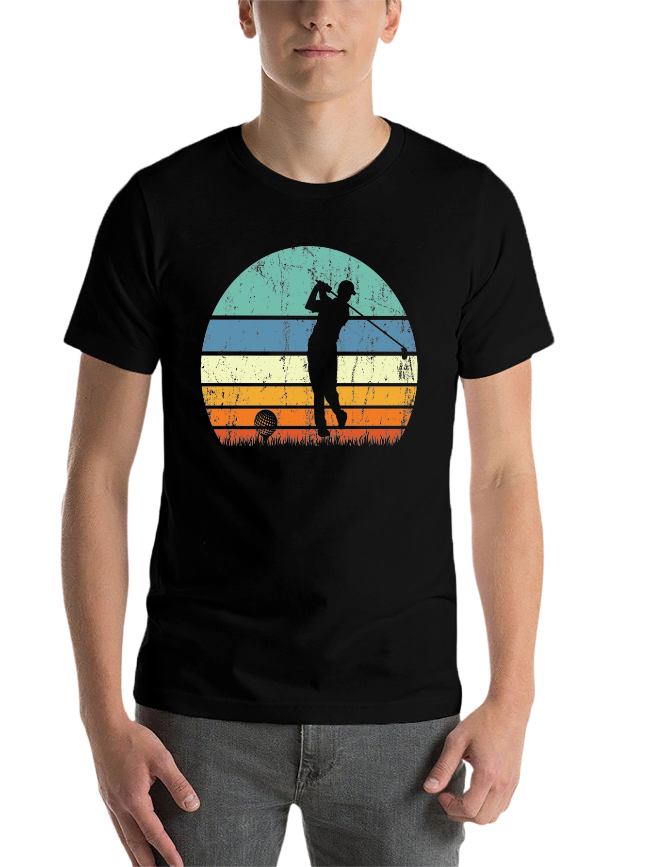 Black Retro Golf Sunset Tee - Black Graphic T-Shirt view 7