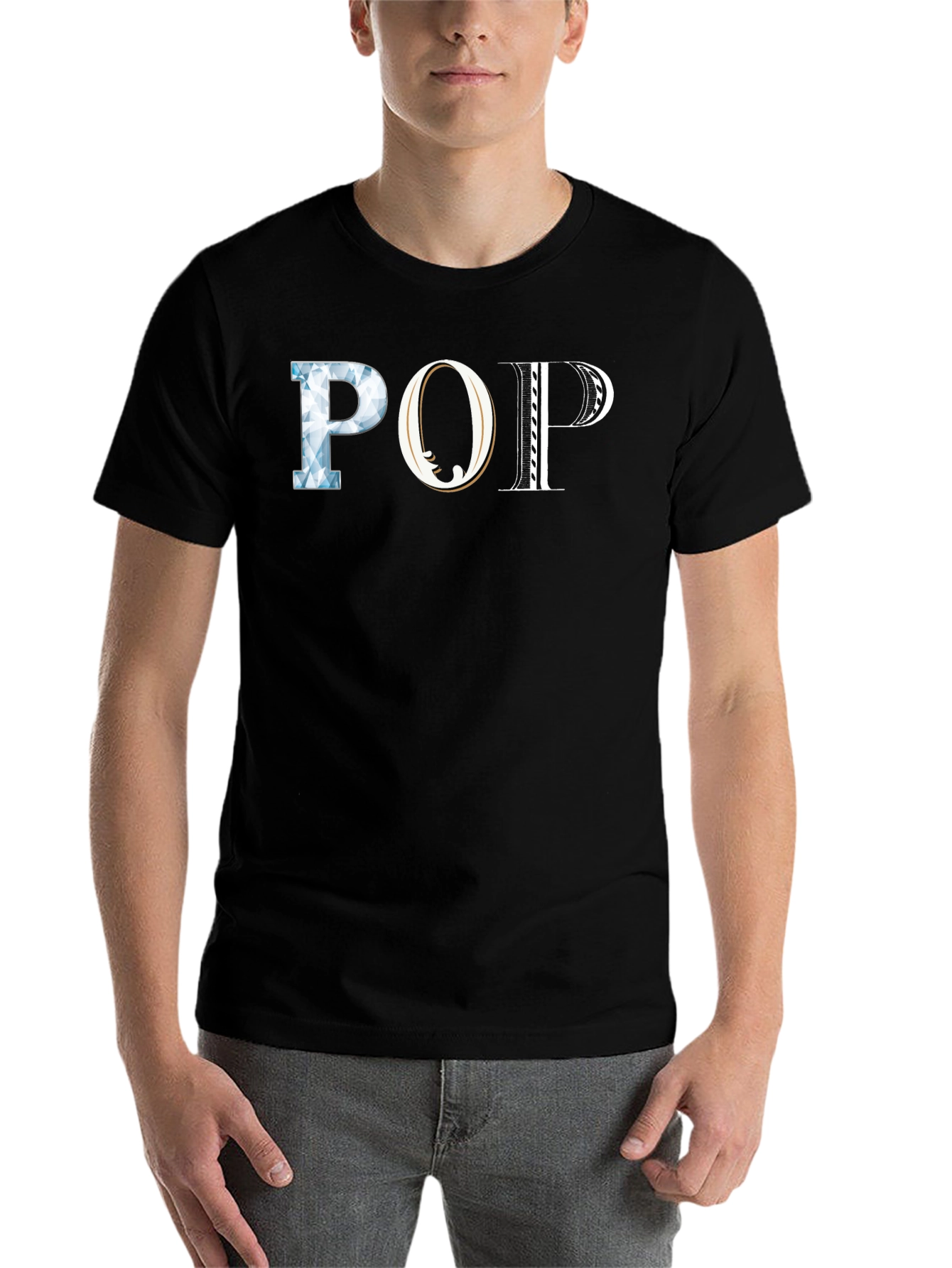 Black Stylish "POP" Graphic Print Black T-Shirt view 7