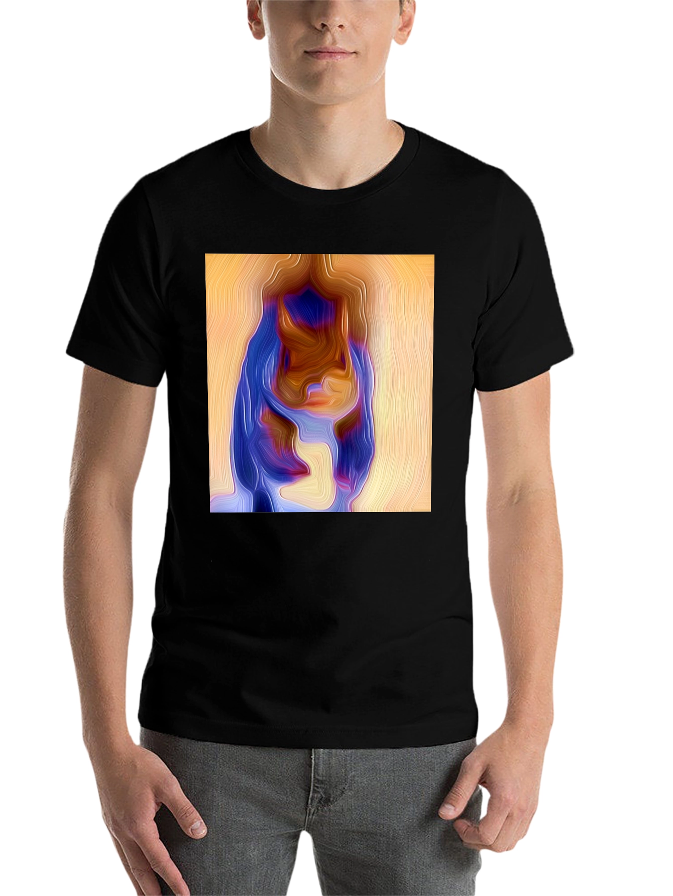 Black Abstract Portrait Graphic Print Black Tee view 7