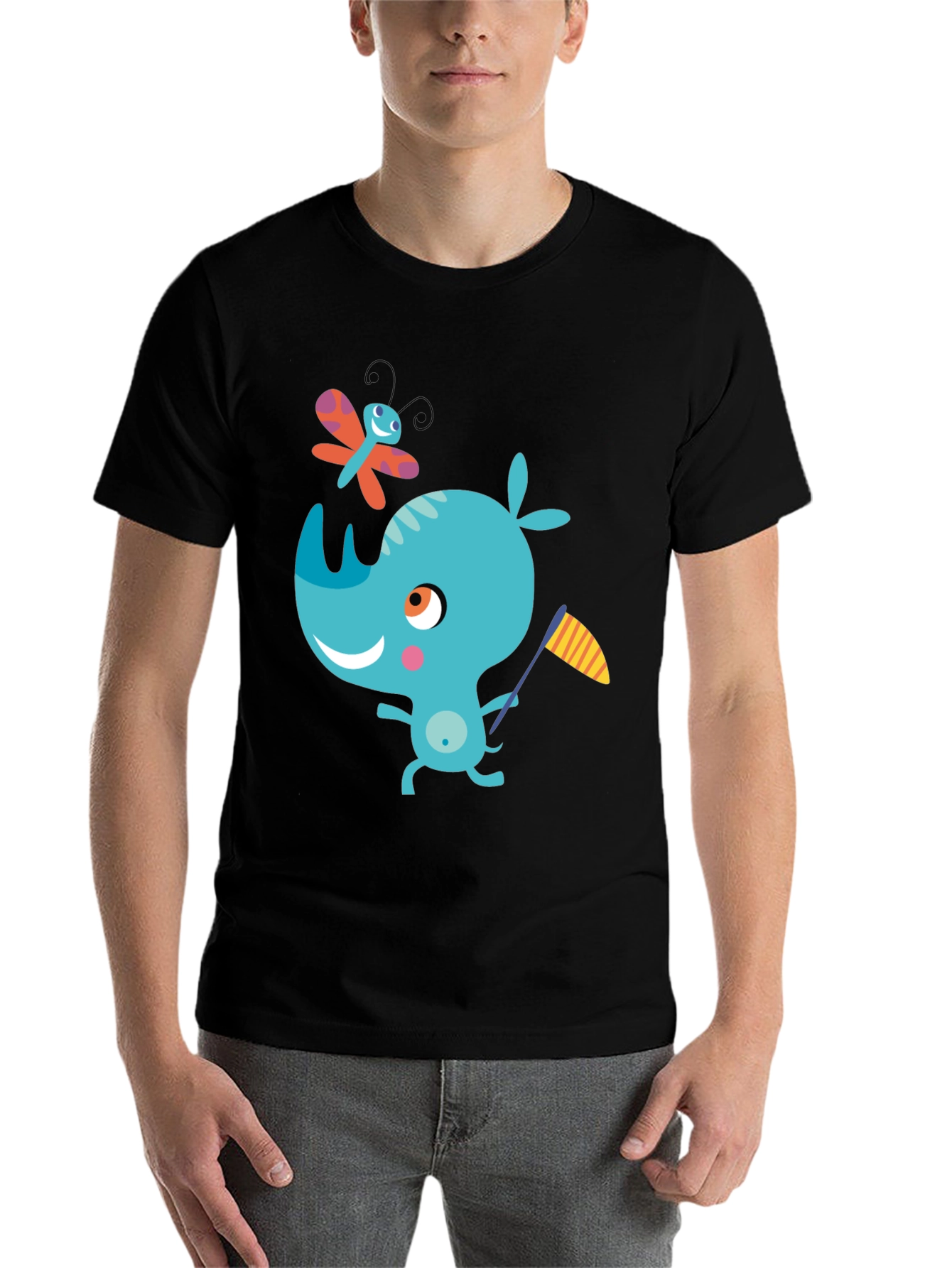 Black Cartoon Rhino Black T-Shirt view 7