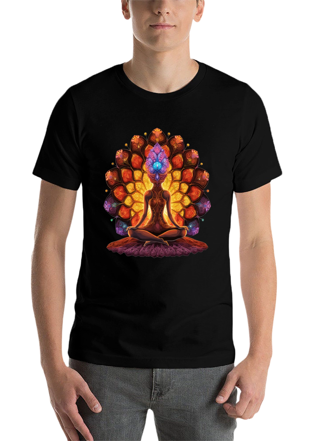 Black Meditative Mandala T-Shirt - Spiritual Design view 7