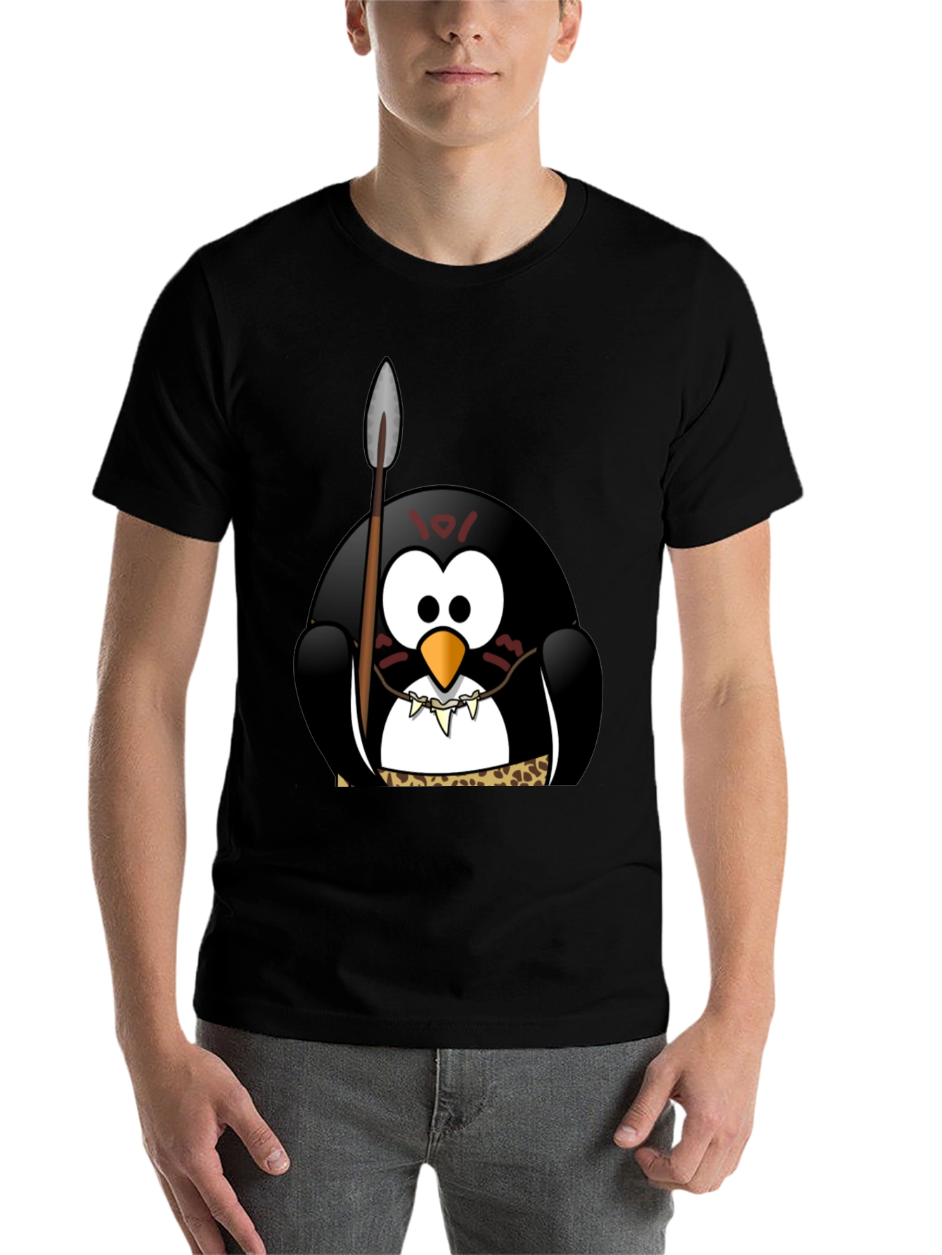 Black Tribal Penguin Graphic T-Shirt - Black Cotton Tee view 7